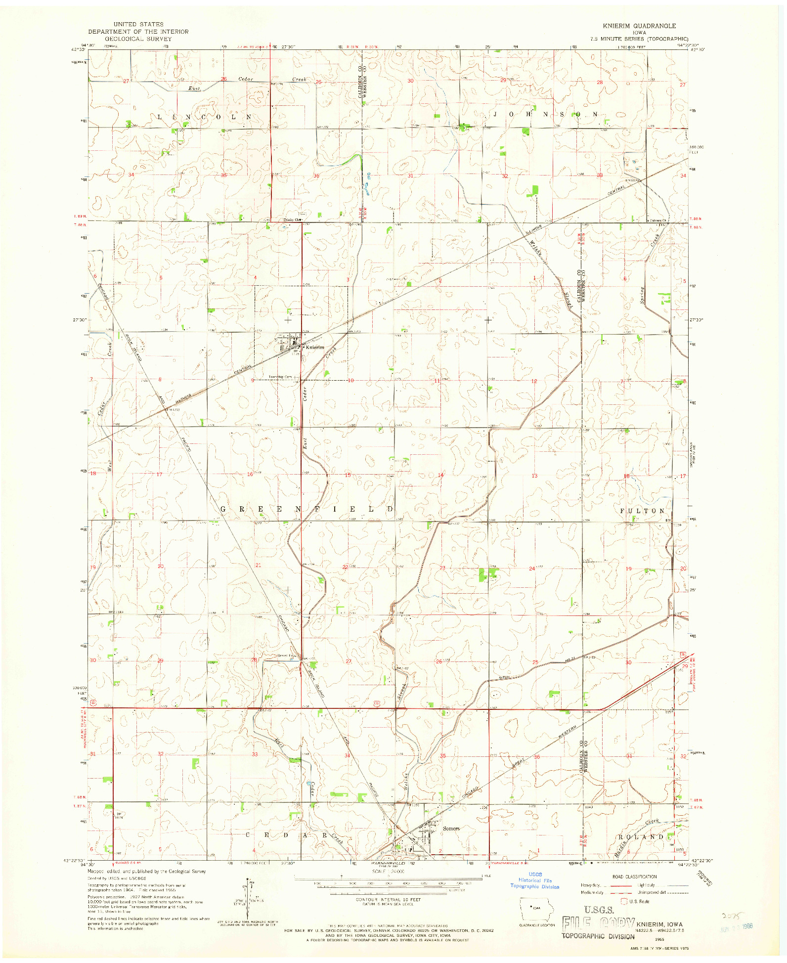 USGS 1:24000-SCALE QUADRANGLE FOR KNIERIM, IA 1965