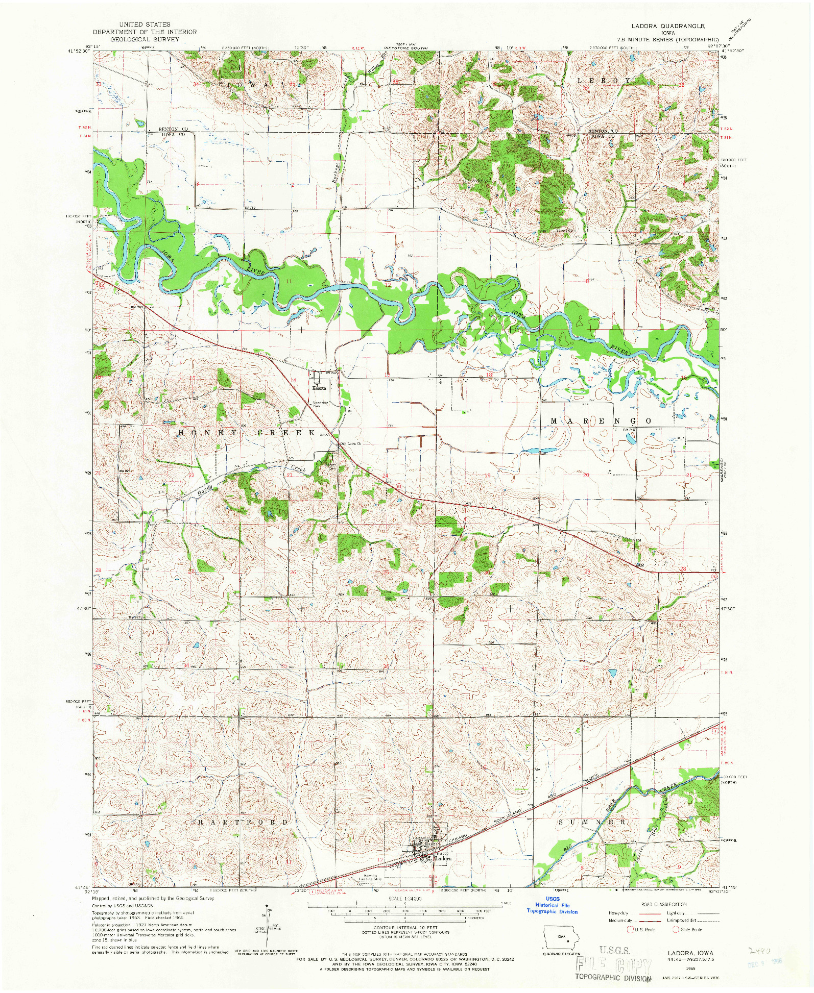 USGS 1:24000-SCALE QUADRANGLE FOR LADORA, IA 1965