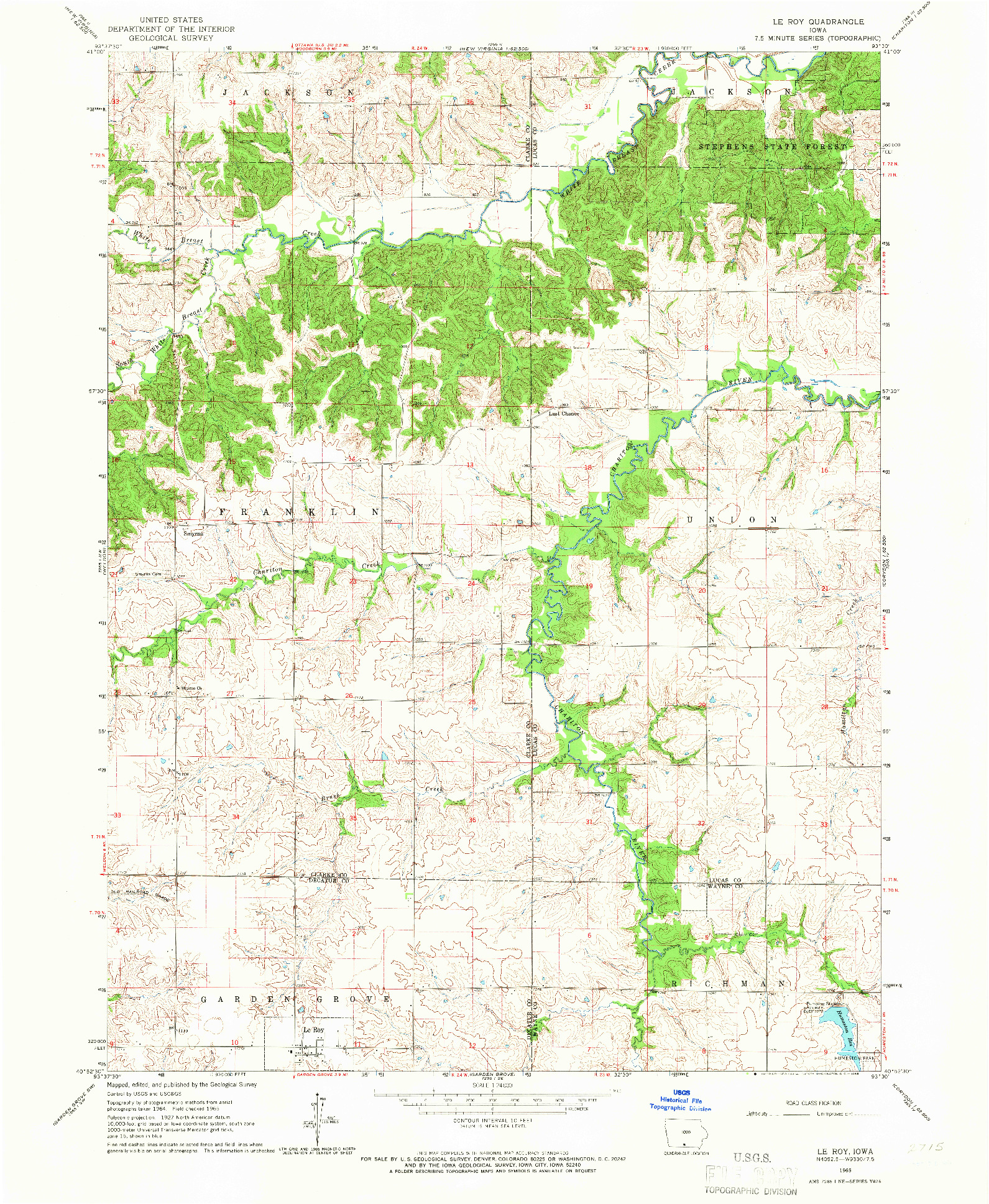 USGS 1:24000-SCALE QUADRANGLE FOR LE ROY, IA 1965