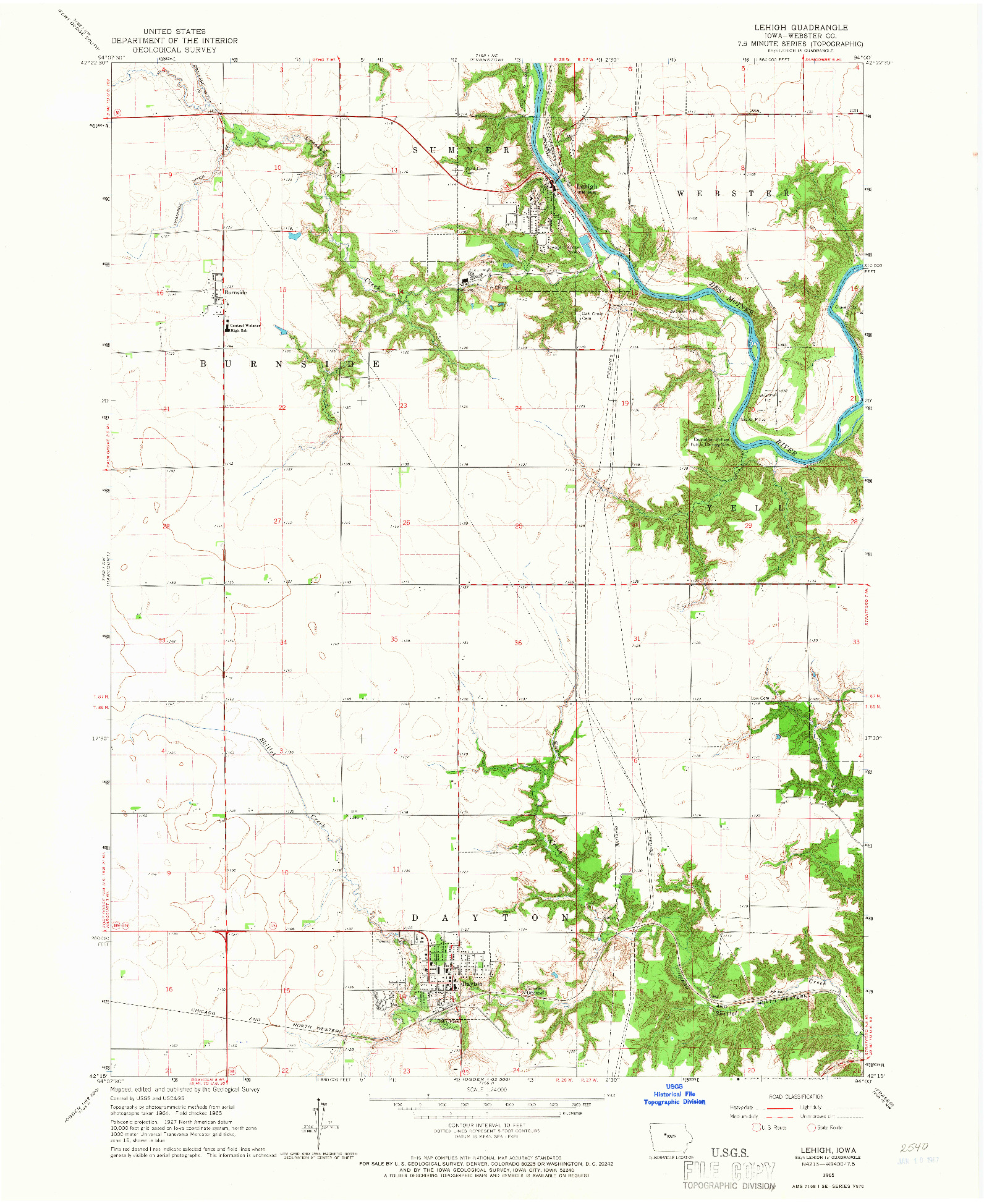 USGS 1:24000-SCALE QUADRANGLE FOR LEHIGH, IA 1965