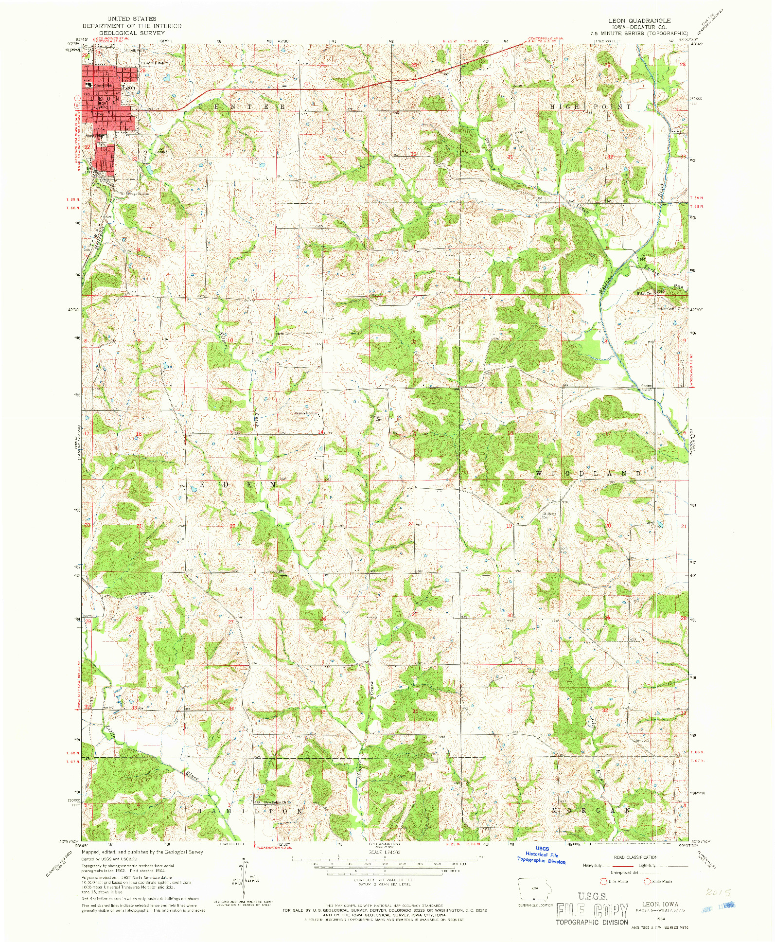 USGS 1:24000-SCALE QUADRANGLE FOR LEON, IA 1964