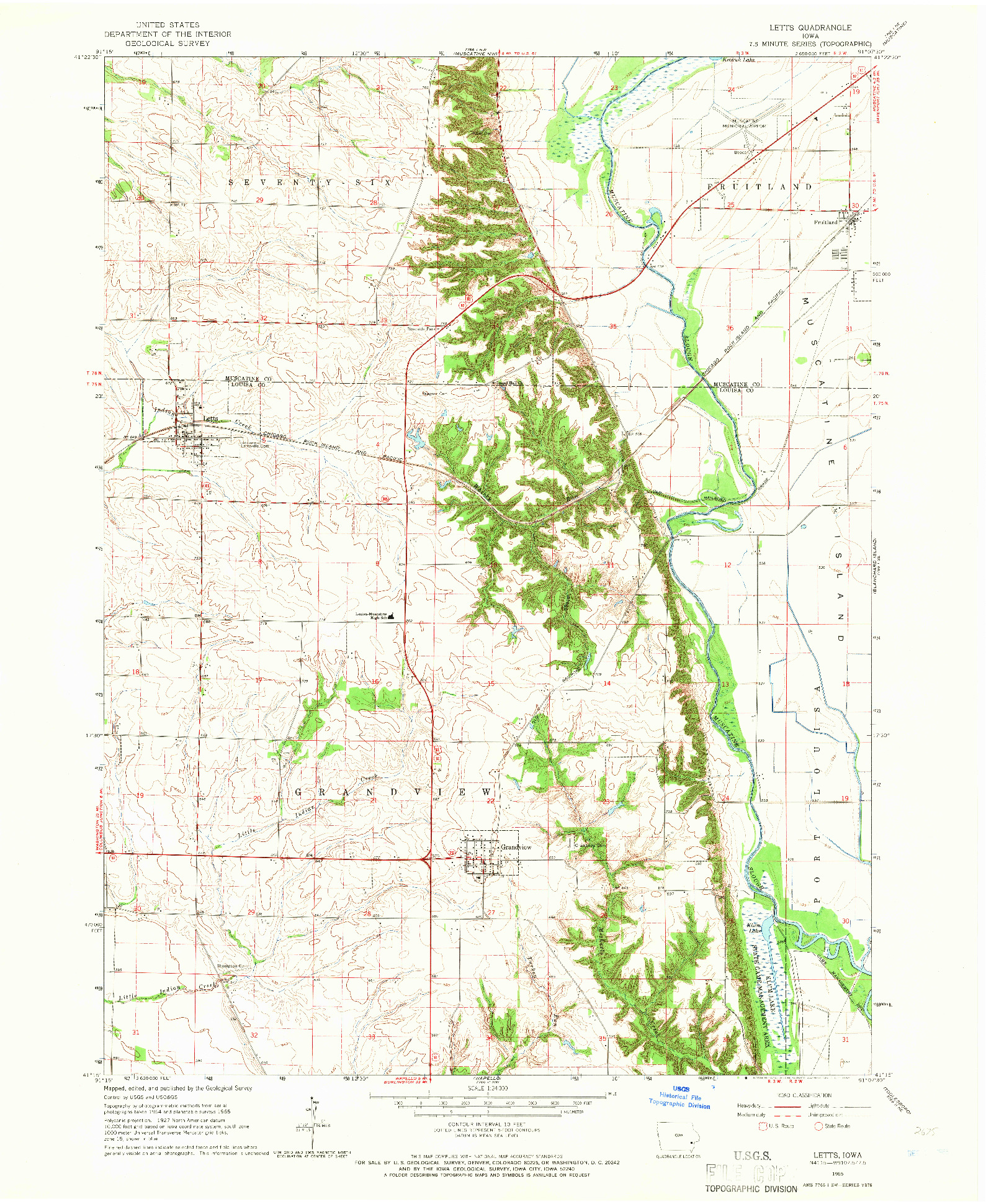 USGS 1:24000-SCALE QUADRANGLE FOR LETTS, IA 1965