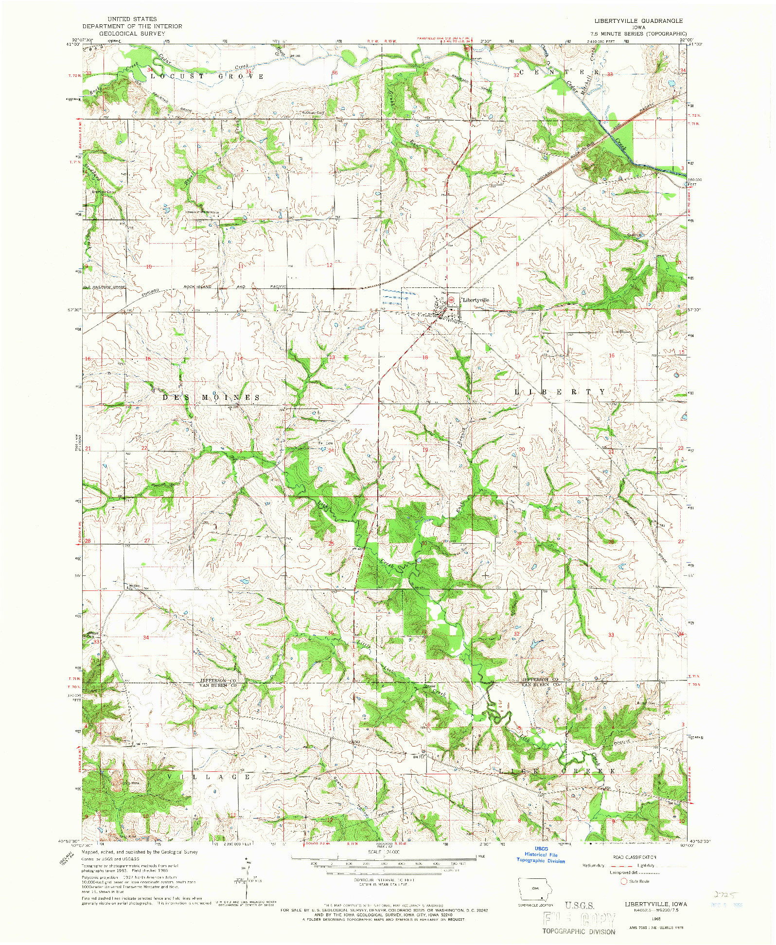 USGS 1:24000-SCALE QUADRANGLE FOR LIBERTYVILLE, IA 1965