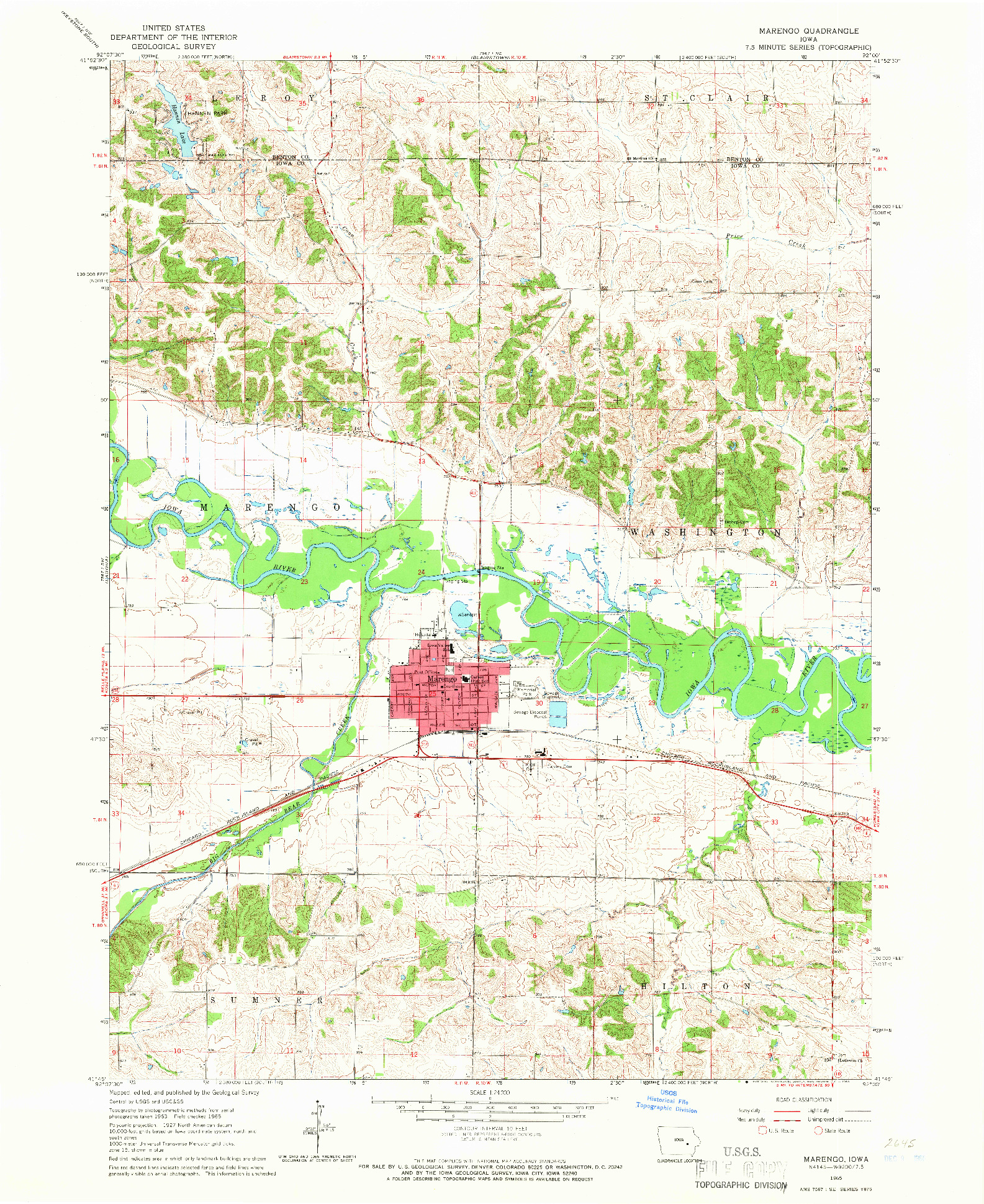 USGS 1:24000-SCALE QUADRANGLE FOR MARENGO, IA 1965