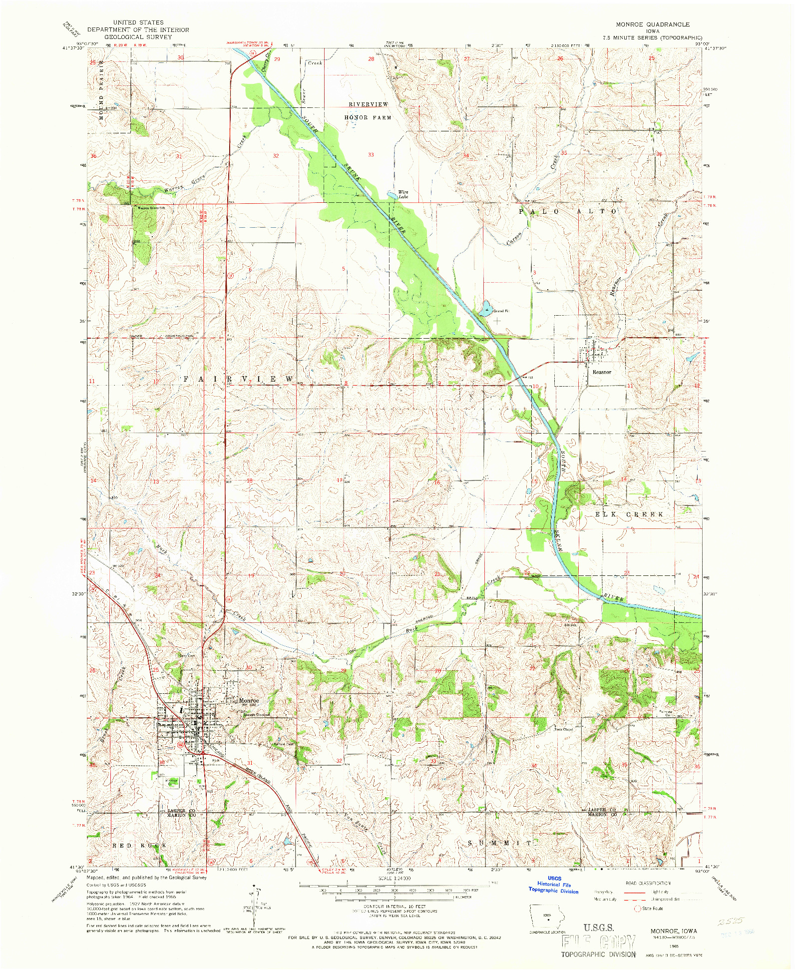 USGS 1:24000-SCALE QUADRANGLE FOR MONROE, IA 1965