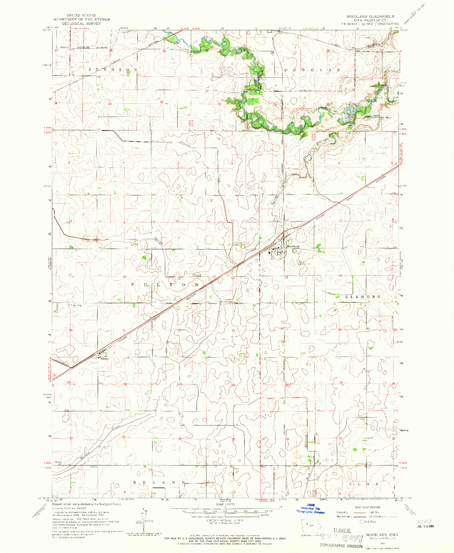 USGS 1:24000-SCALE QUADRANGLE FOR MOORLAND, IA 1965