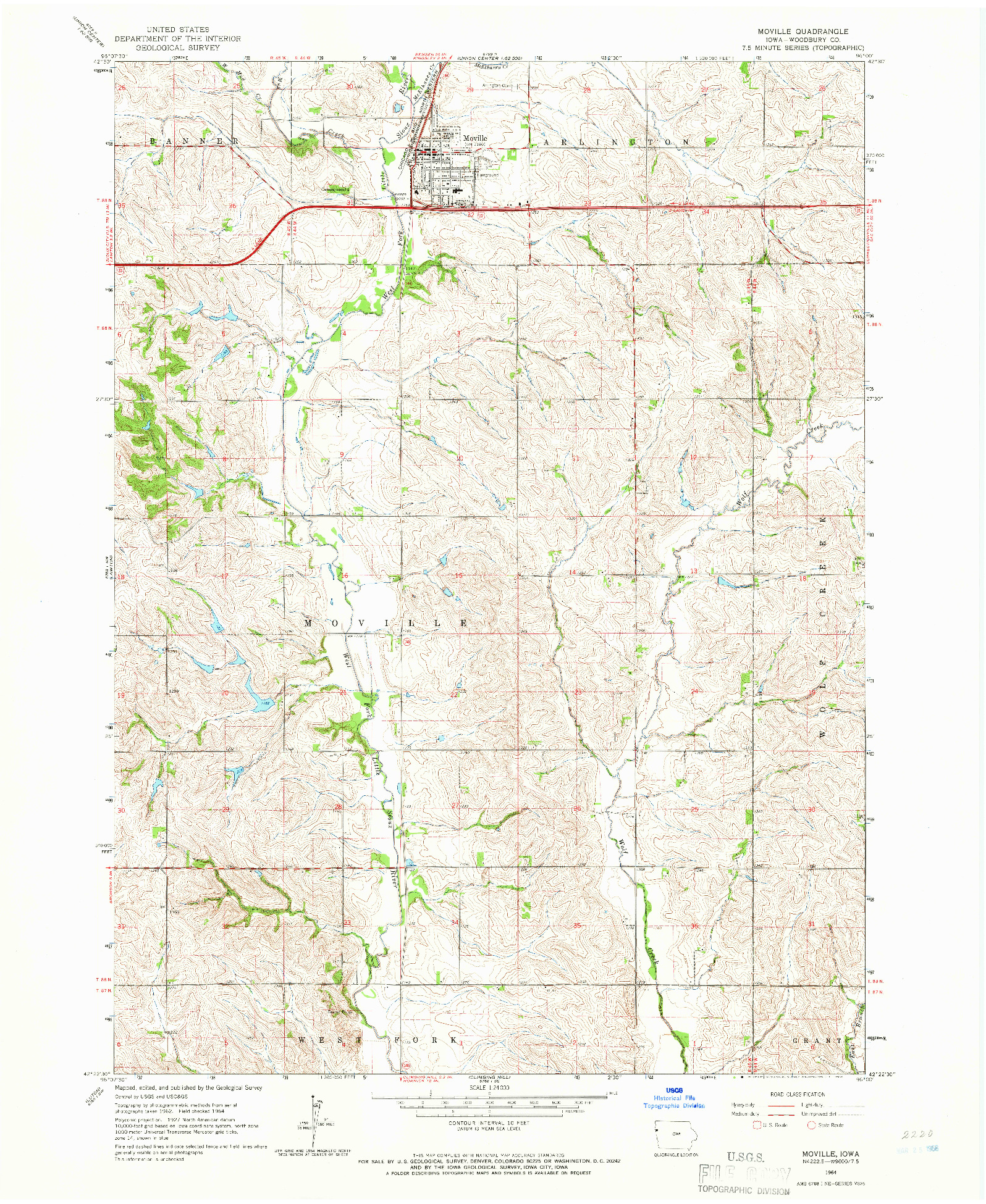 USGS 1:24000-SCALE QUADRANGLE FOR MOVILLE, IA 1964