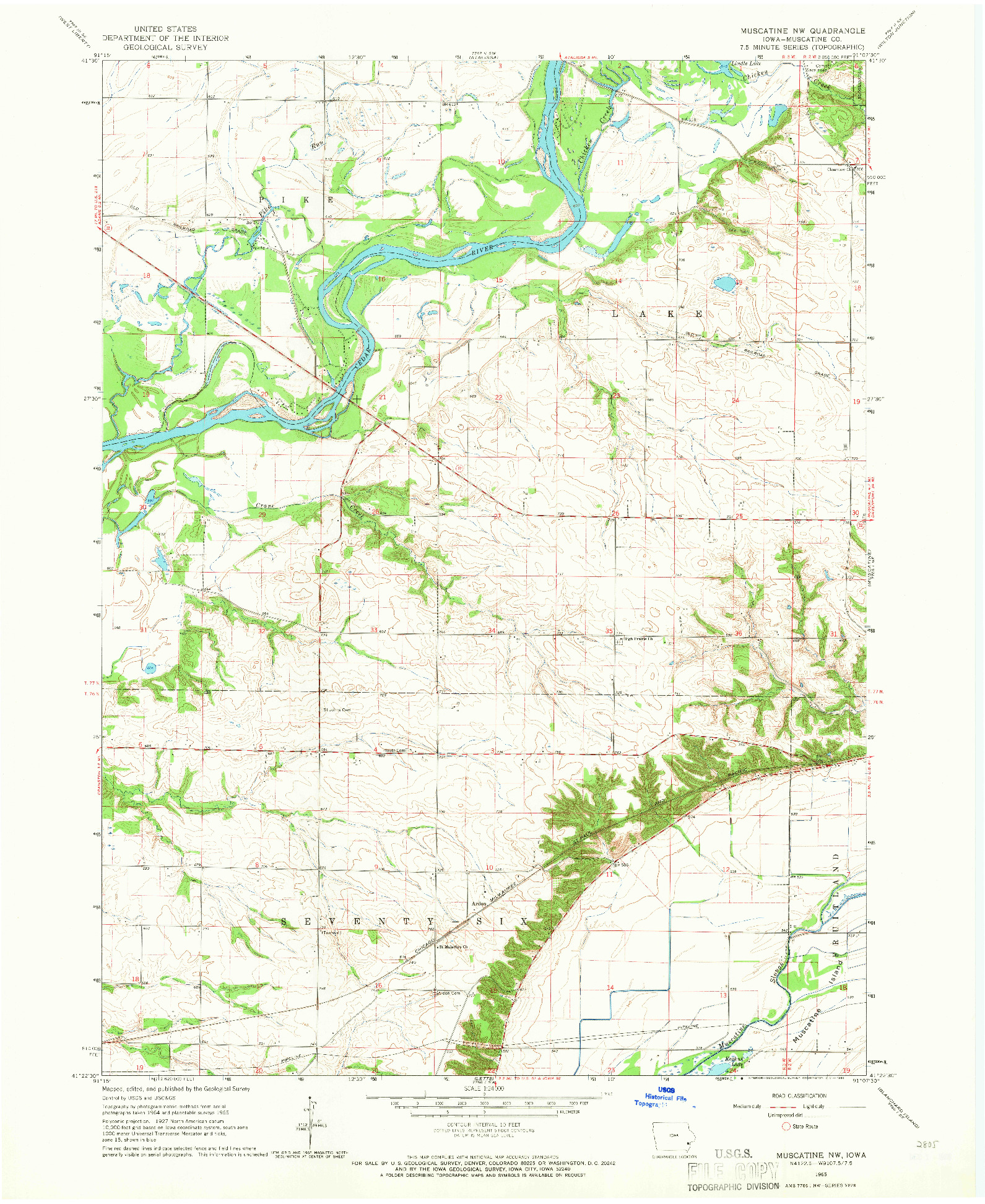 USGS 1:24000-SCALE QUADRANGLE FOR MUSCATINE NW, IA 1965