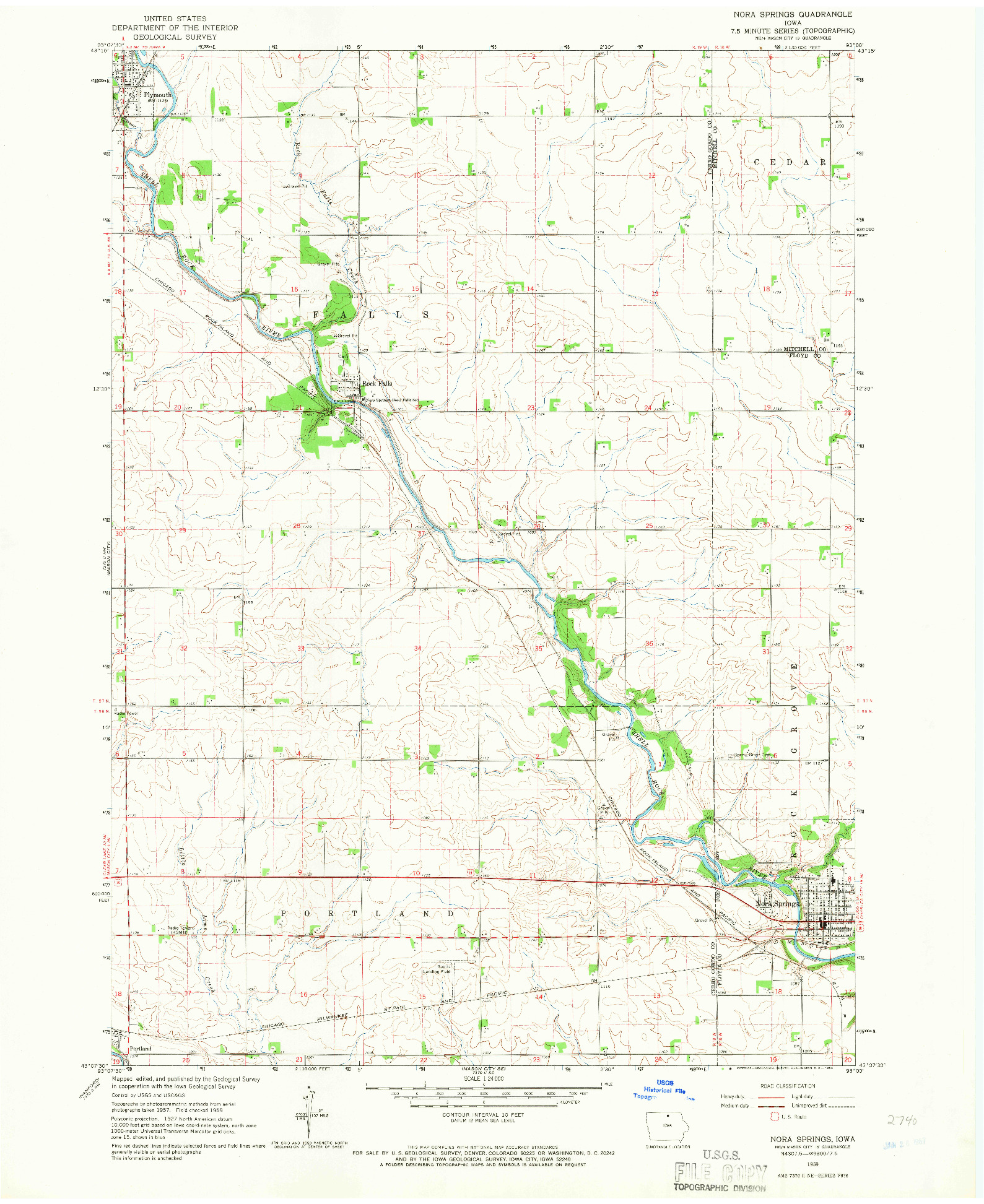 USGS 1:24000-SCALE QUADRANGLE FOR NORA SPRINGS, IA 1959