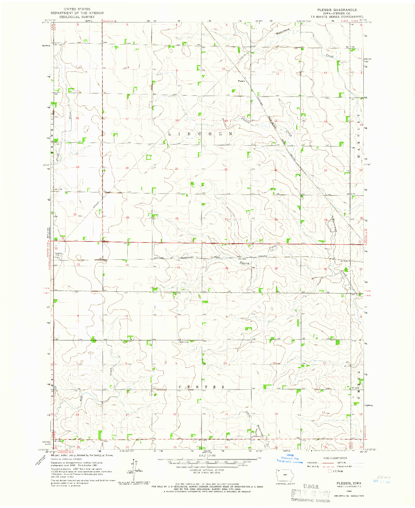 USGS 1:24000-SCALE QUADRANGLE FOR PLESSIS, IA 1964