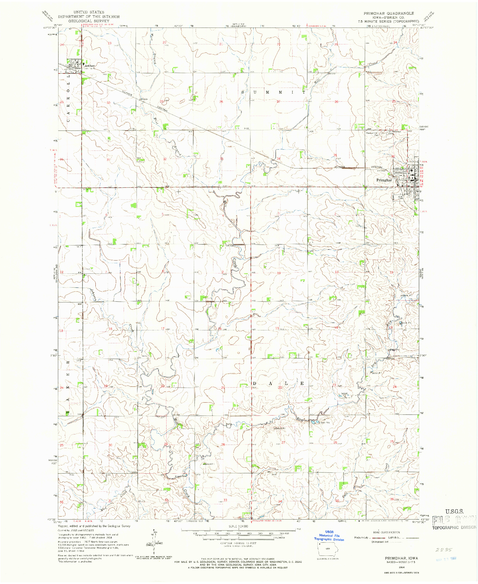 USGS 1:24000-SCALE QUADRANGLE FOR PRIMGHAR, IA 1964