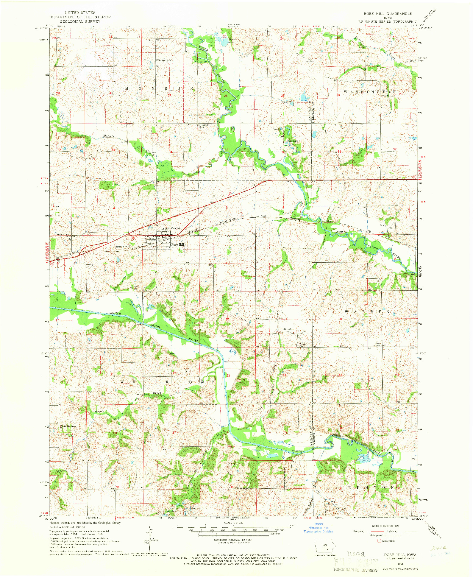 USGS 1:24000-SCALE QUADRANGLE FOR ROSE HILL, IA 1965