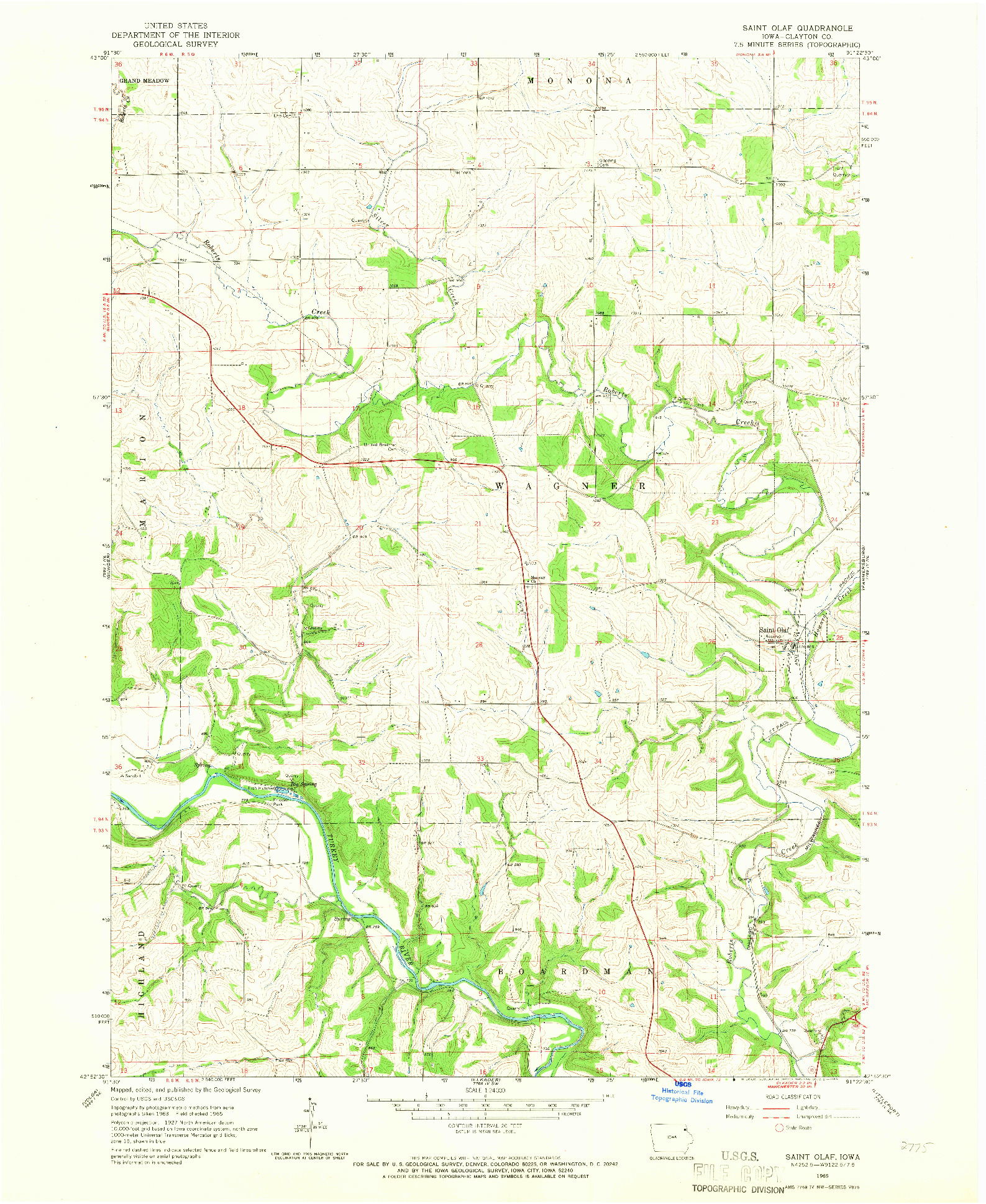 USGS 1:24000-SCALE QUADRANGLE FOR SAINT OLAF, IA 1965