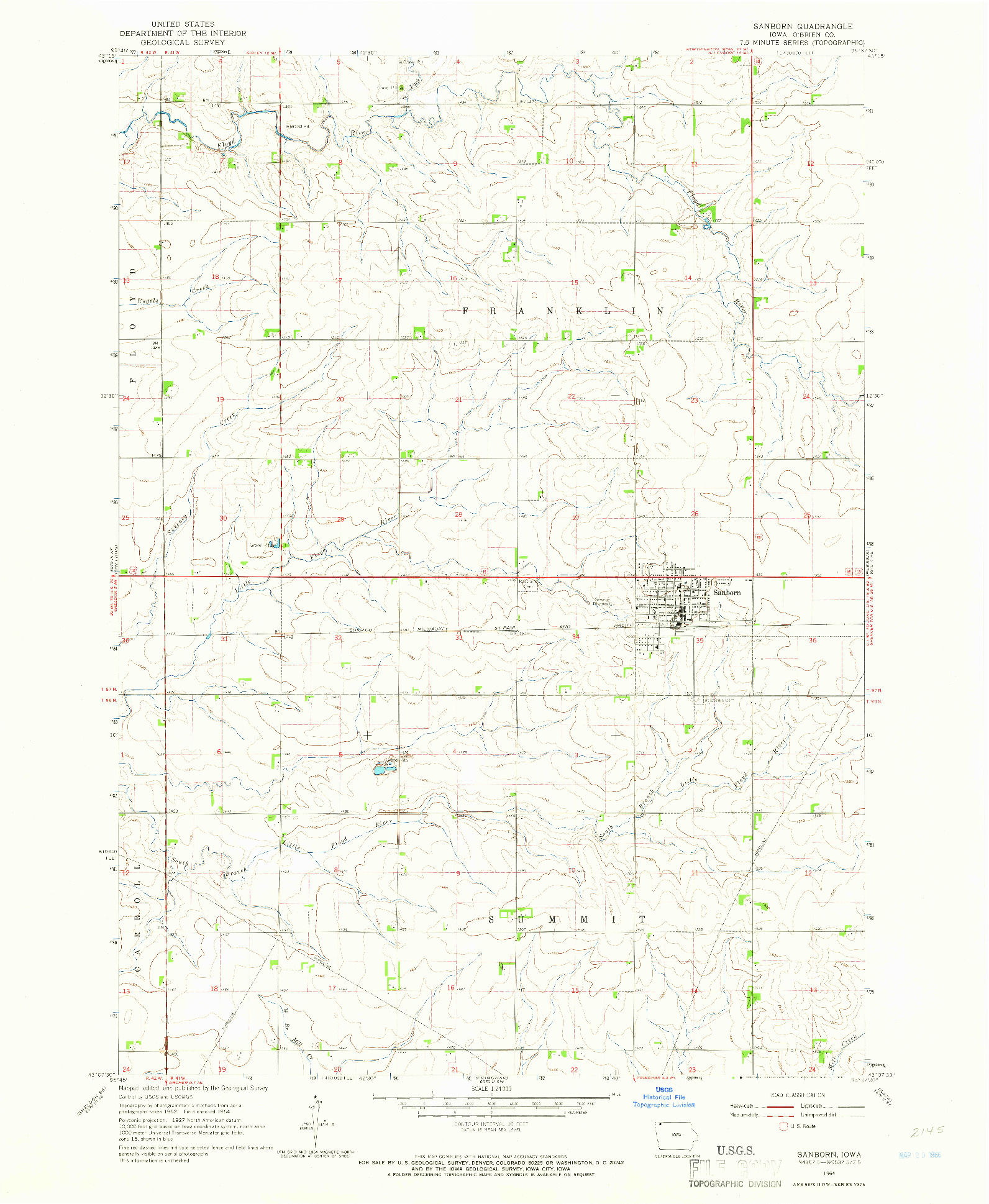 USGS 1:24000-SCALE QUADRANGLE FOR SANBORN, IA 1964