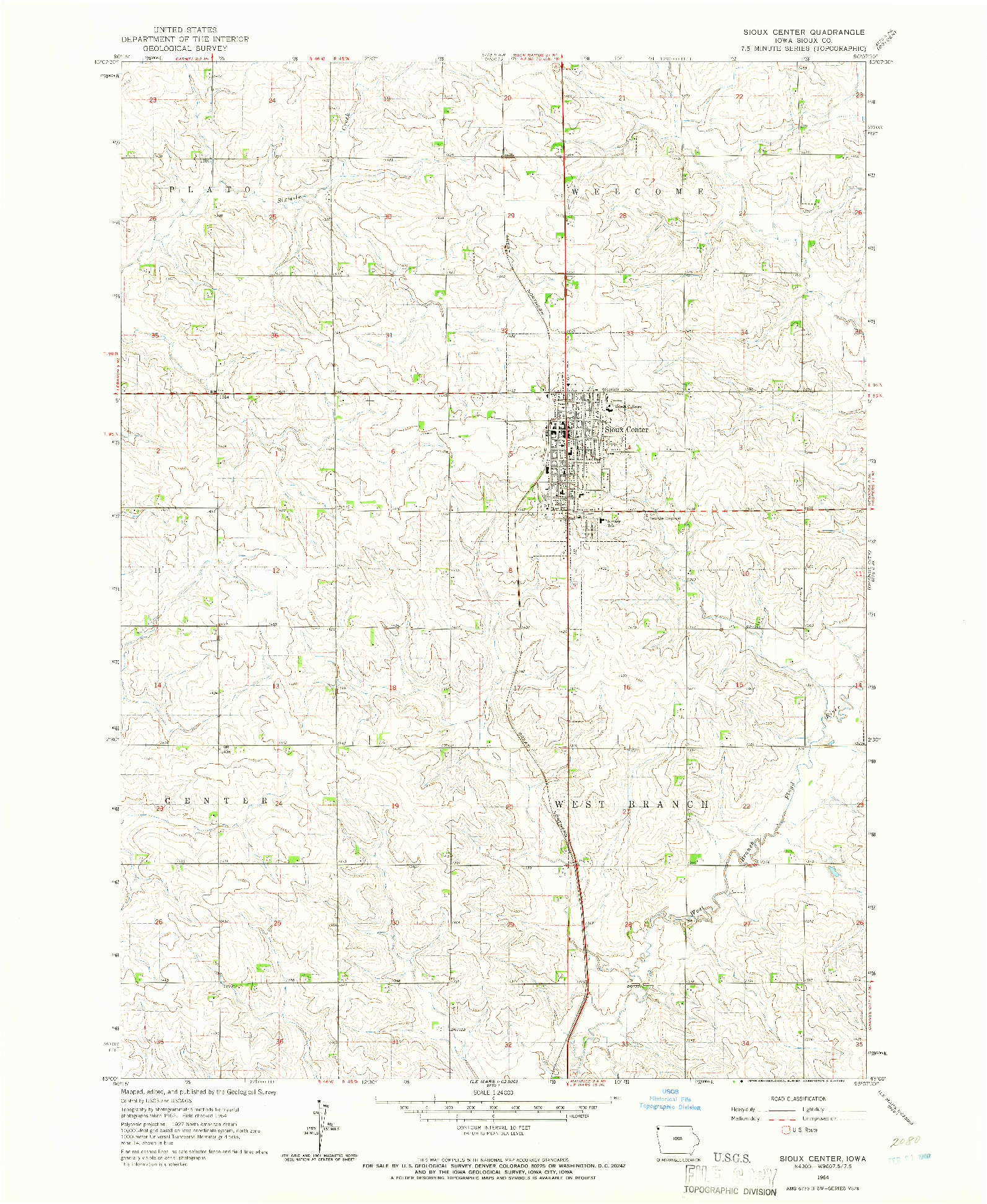 USGS 1:24000-SCALE QUADRANGLE FOR SIOUX CENTER, IA 1964