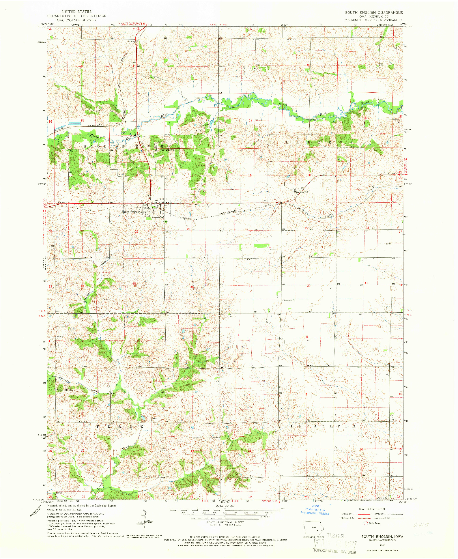 USGS 1:24000-SCALE QUADRANGLE FOR SOUTH ENGLISH, IA 1965