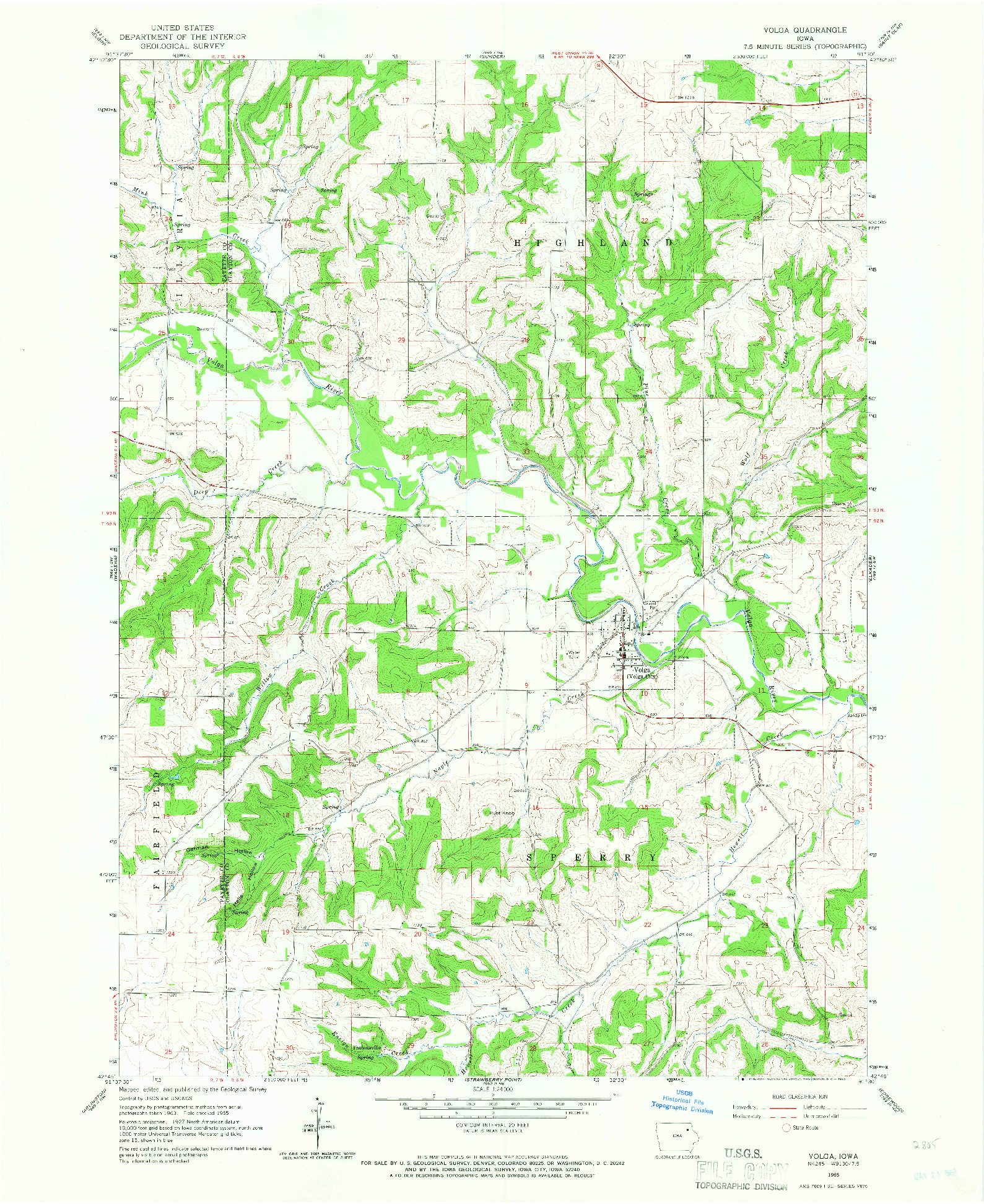 USGS 1:24000-SCALE QUADRANGLE FOR VOLGA, IA 1965