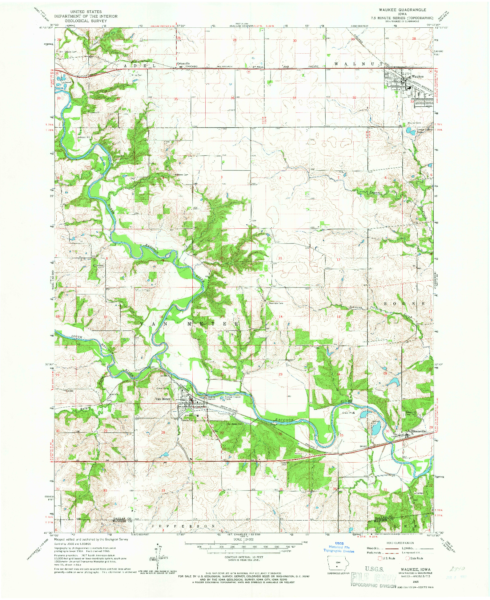 USGS 1:24000-SCALE QUADRANGLE FOR WAUKEE, IA 1965