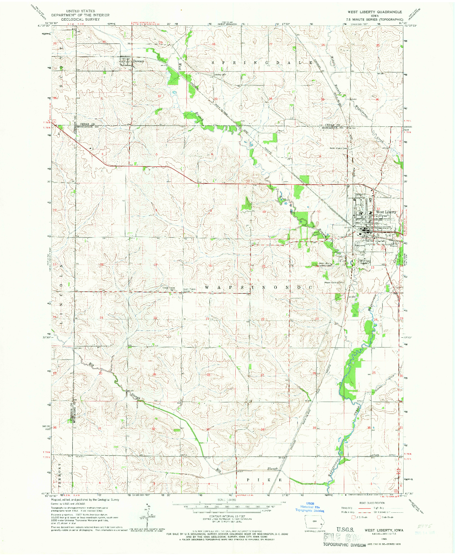USGS 1:24000-SCALE QUADRANGLE FOR WEST LIBERTY, IA 1965