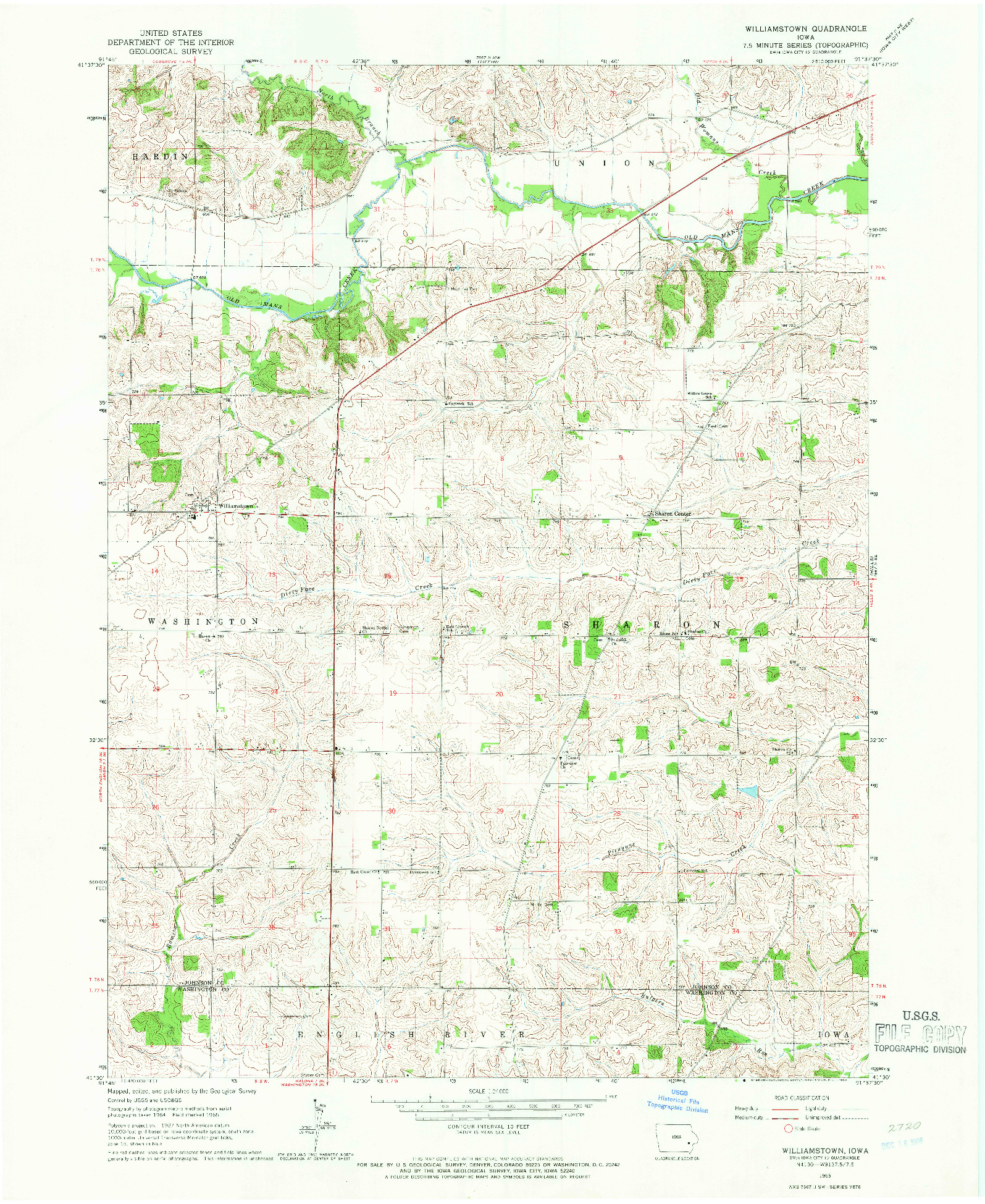 USGS 1:24000-SCALE QUADRANGLE FOR WILLIAMSTOWN, IA 1965