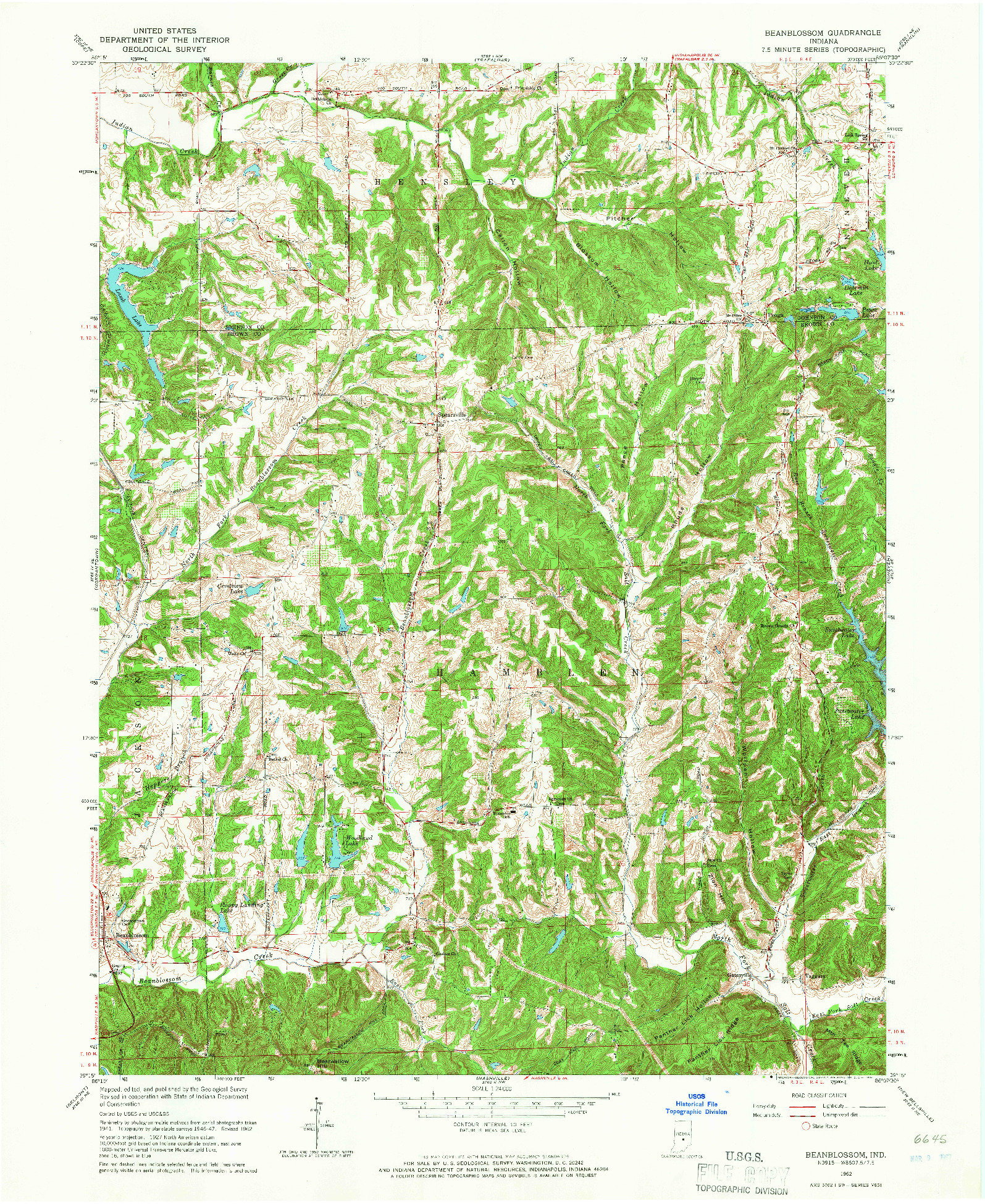 USGS 1:24000-SCALE QUADRANGLE FOR BEANBLOSSOM, IN 1962