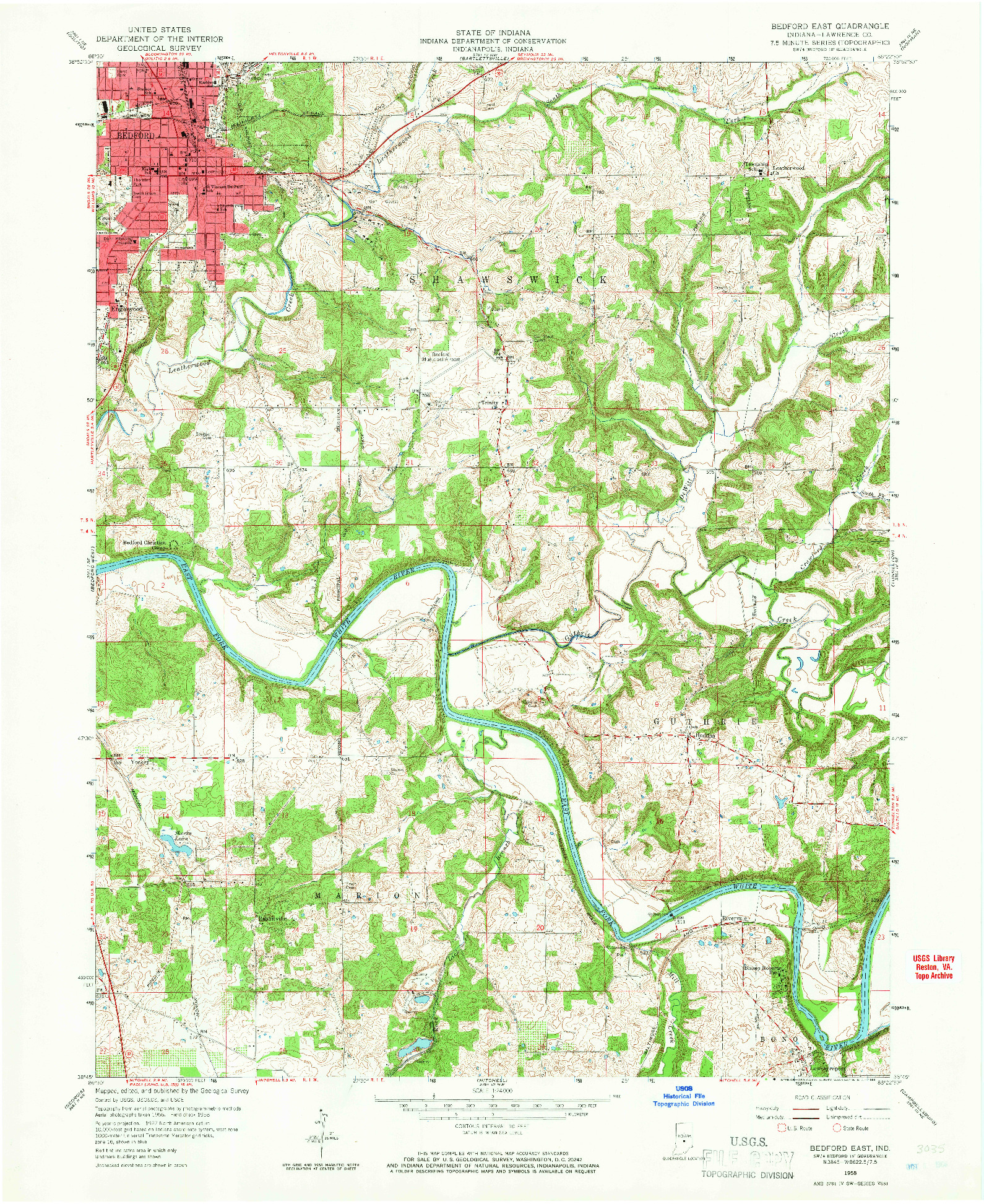 USGS 1:24000-SCALE QUADRANGLE FOR BEDFORD EAST, IN 1958