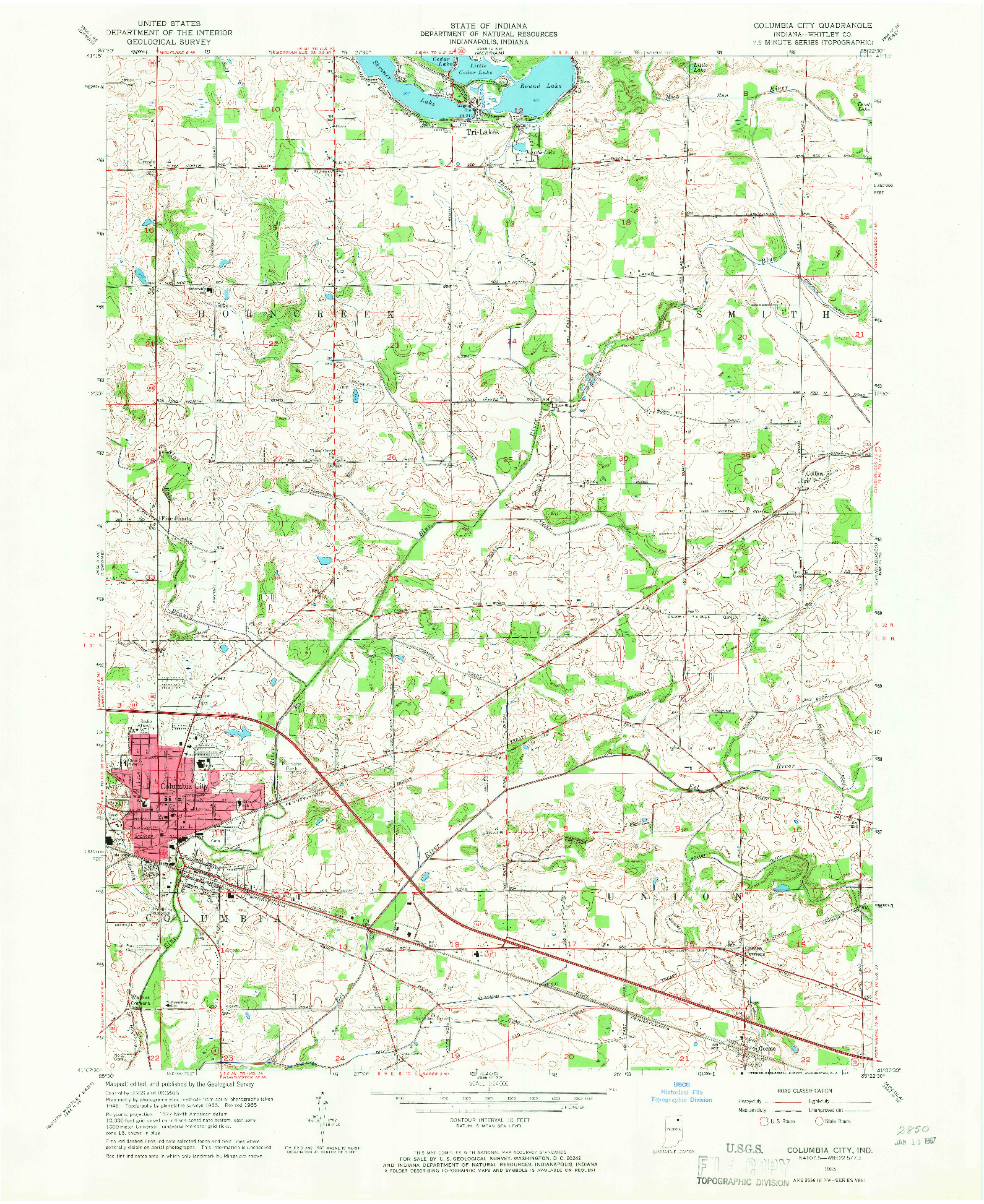 USGS 1:24000-SCALE QUADRANGLE FOR COLUMBIA CITY, IN 1965