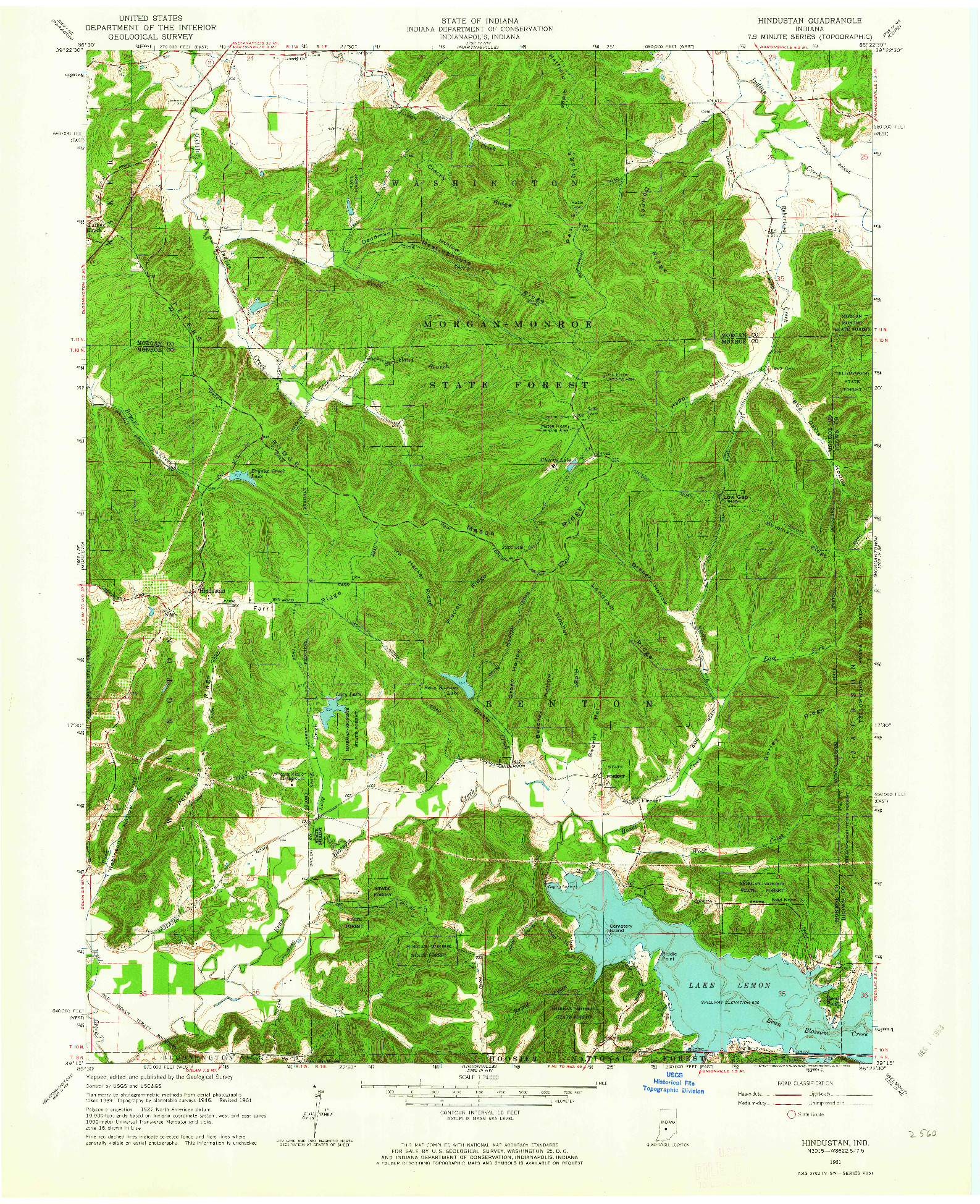 USGS 1:24000-SCALE QUADRANGLE FOR HINDUSTAN, IN 1961