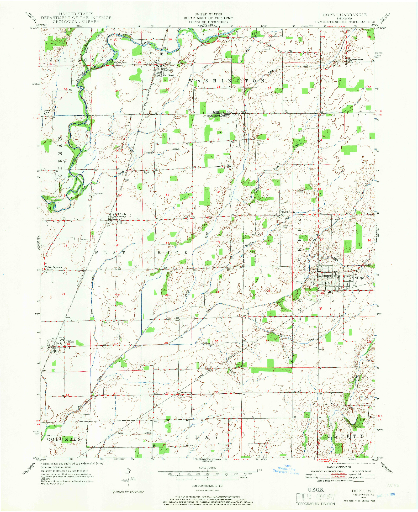 USGS 1:24000-SCALE QUADRANGLE FOR HOPE, IN 1947