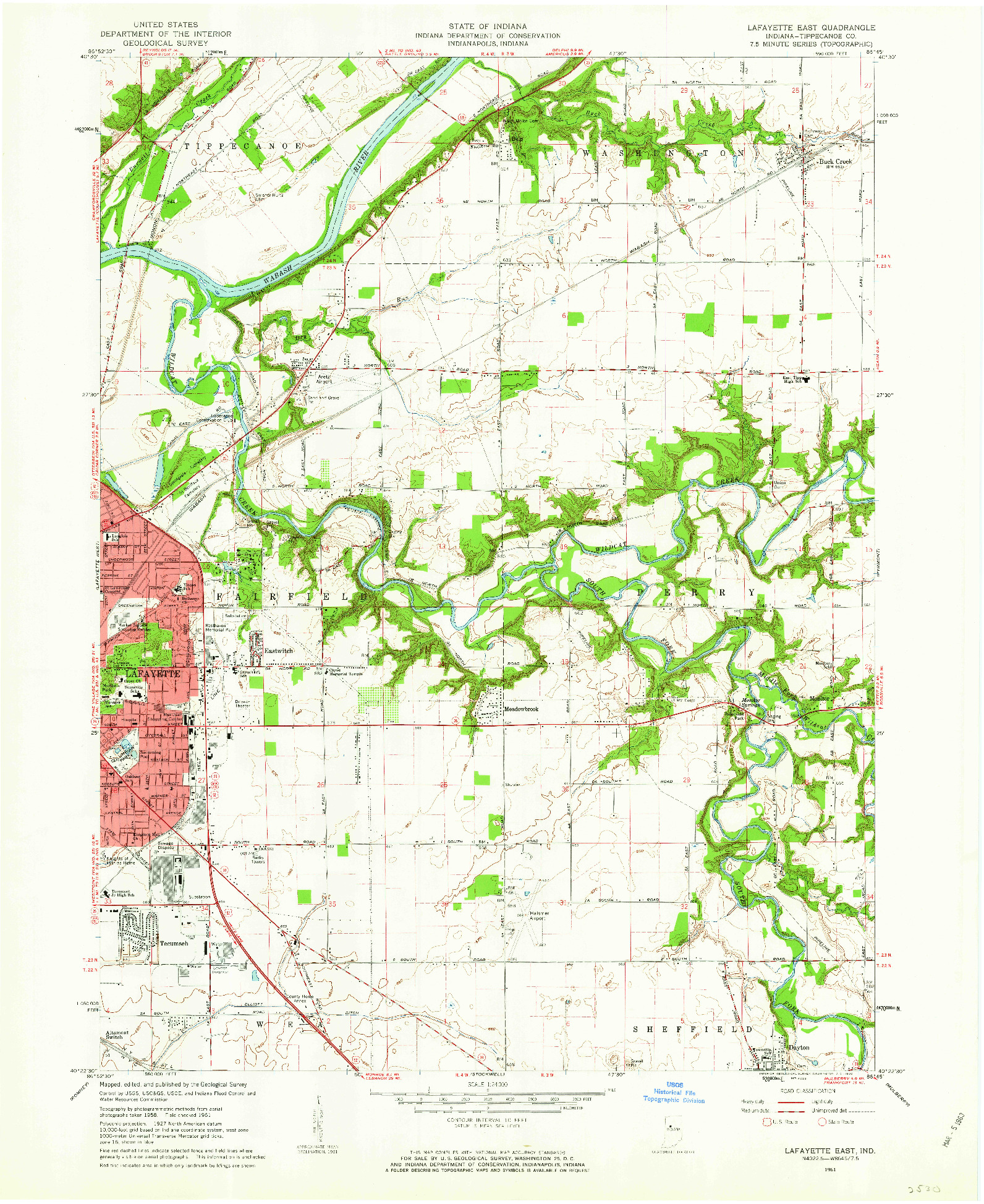 USGS 1:24000-SCALE QUADRANGLE FOR LAFAYETTE EAST, IN 1961