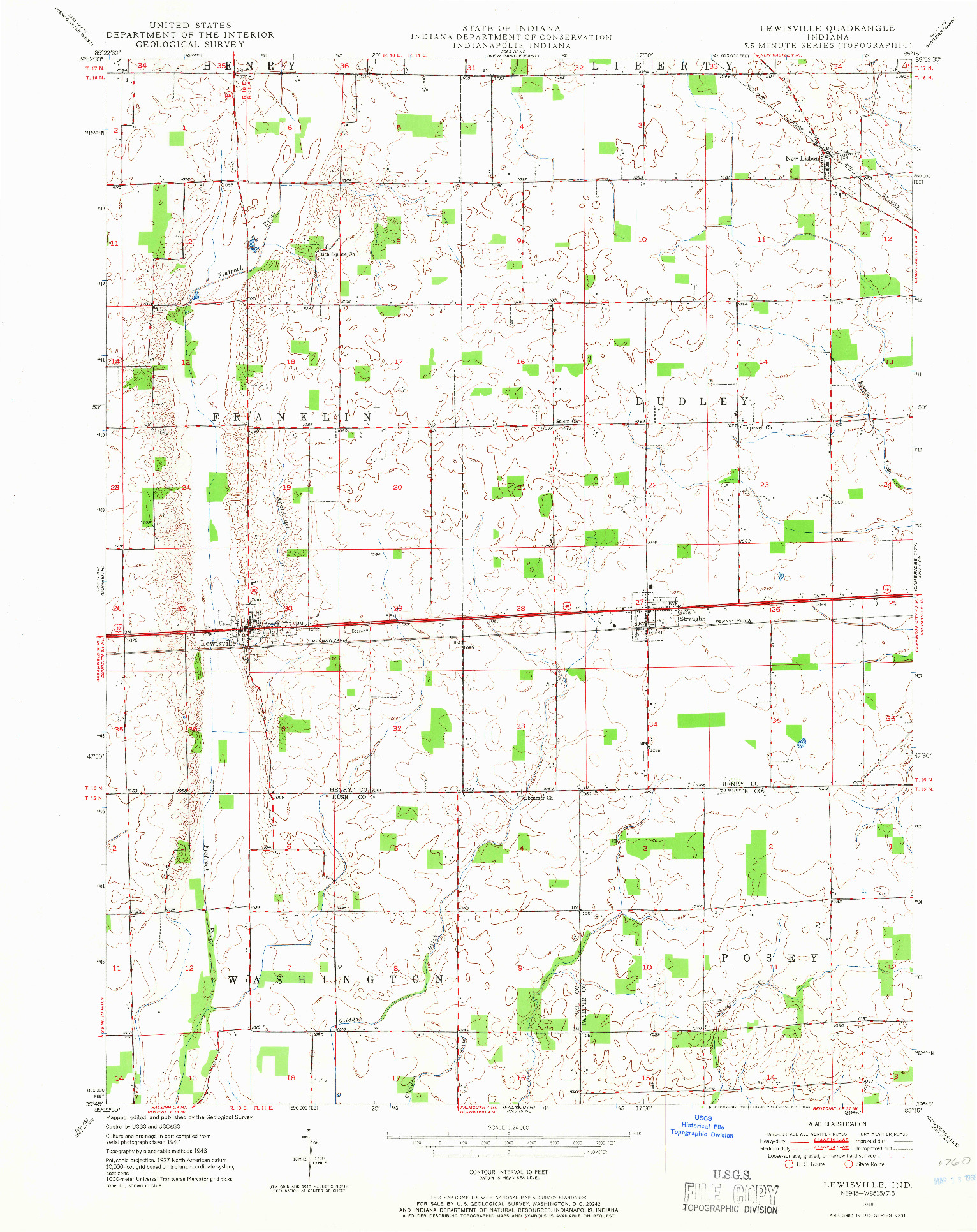 USGS 1:24000-SCALE QUADRANGLE FOR LEWISVILLE, IN 1948