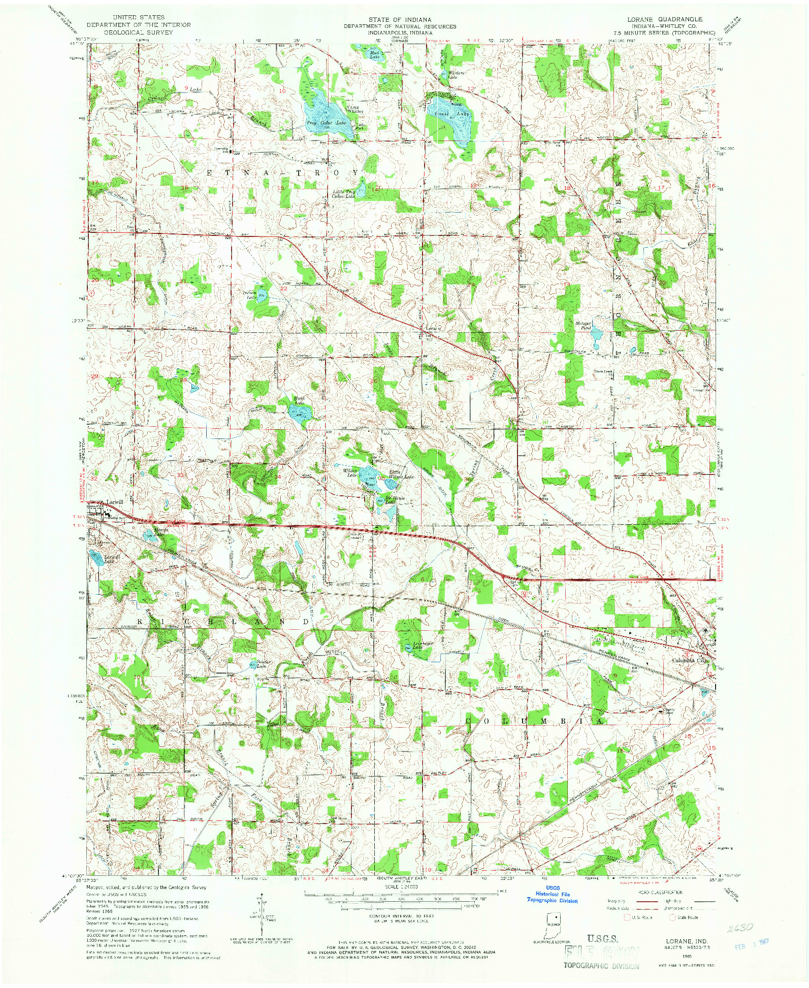 USGS 1:24000-SCALE QUADRANGLE FOR LORANE, IN 1965