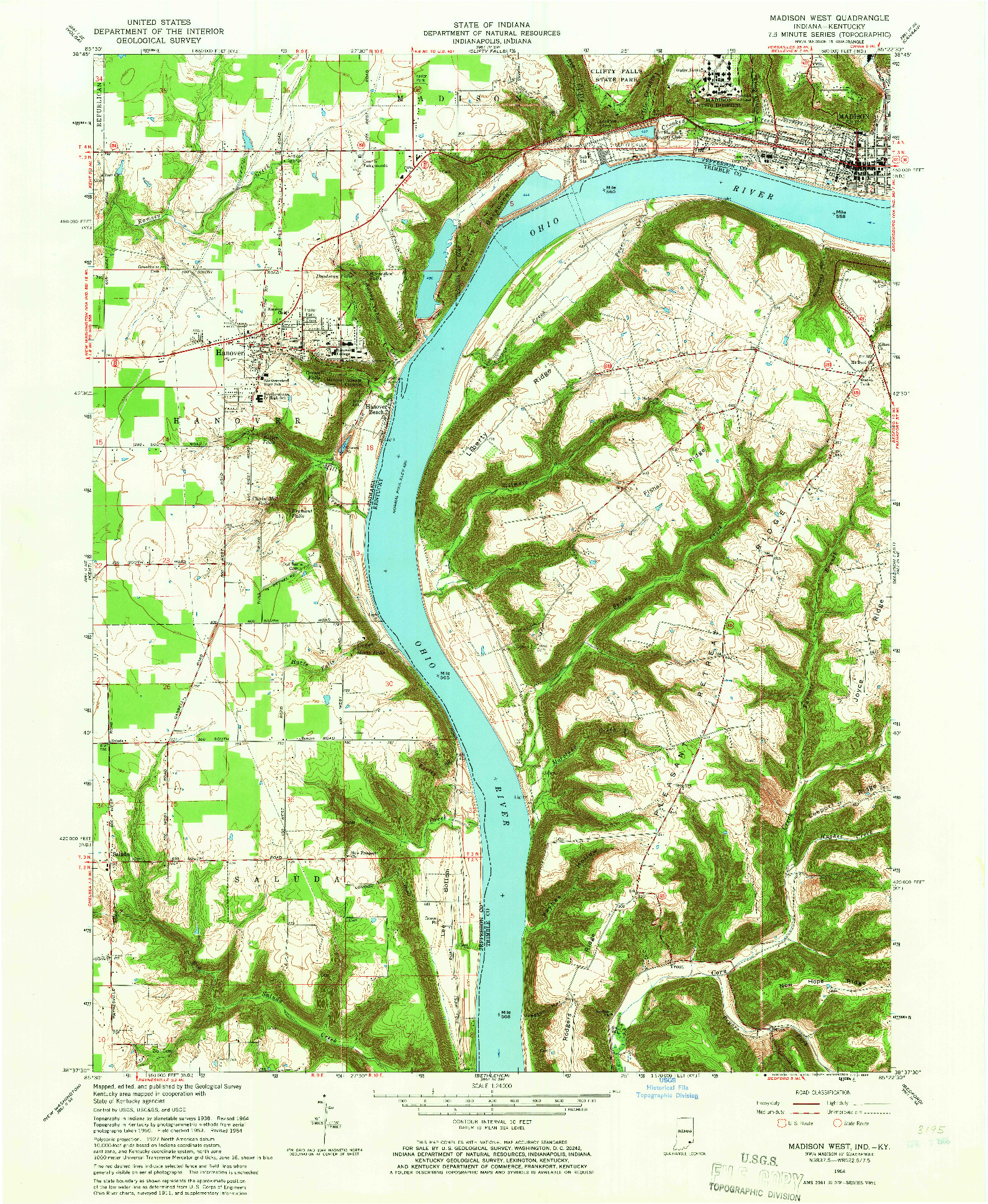 USGS 1:24000-SCALE QUADRANGLE FOR MADISON WEST, IN 1964