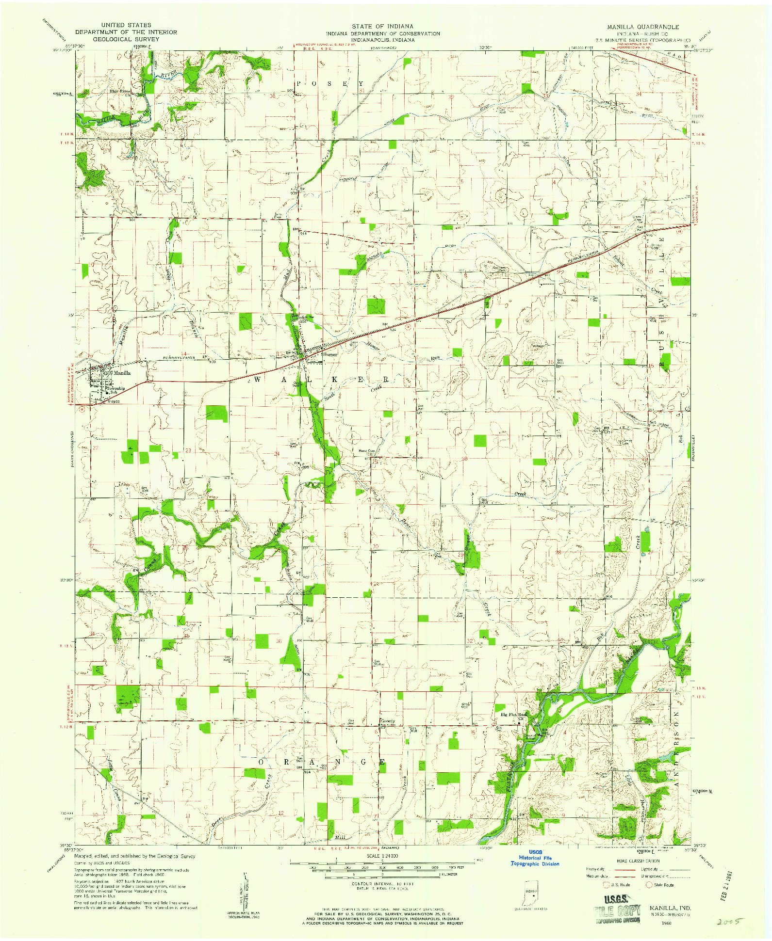 USGS 1:24000-SCALE QUADRANGLE FOR MANILLA, IN 1960