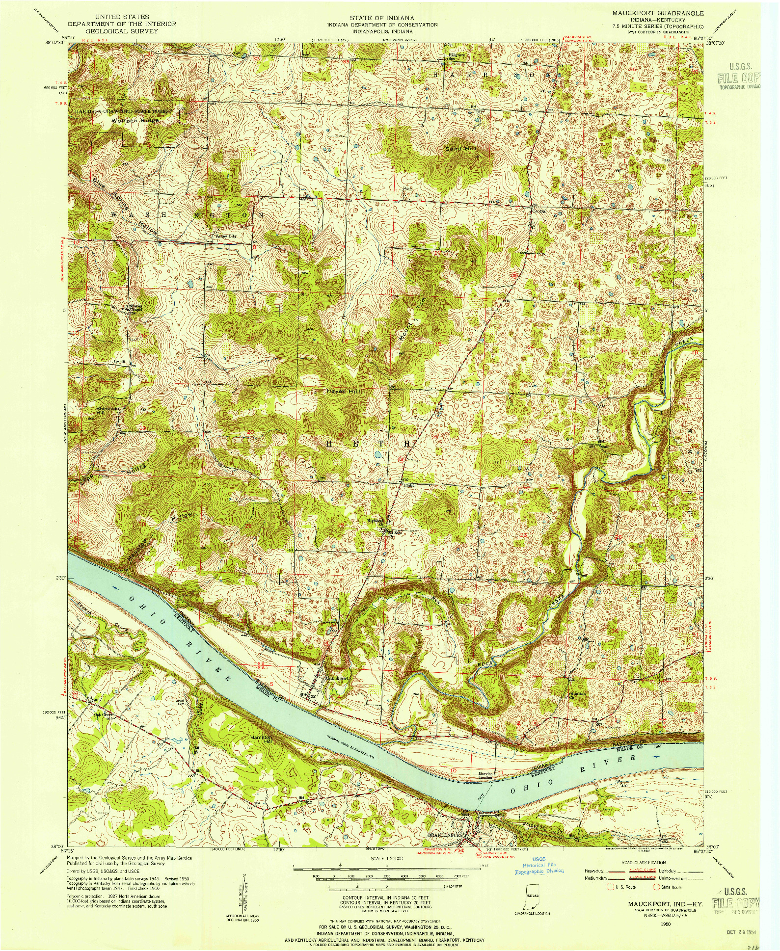 USGS 1:24000-SCALE QUADRANGLE FOR MAUCKPORT, IN 1950