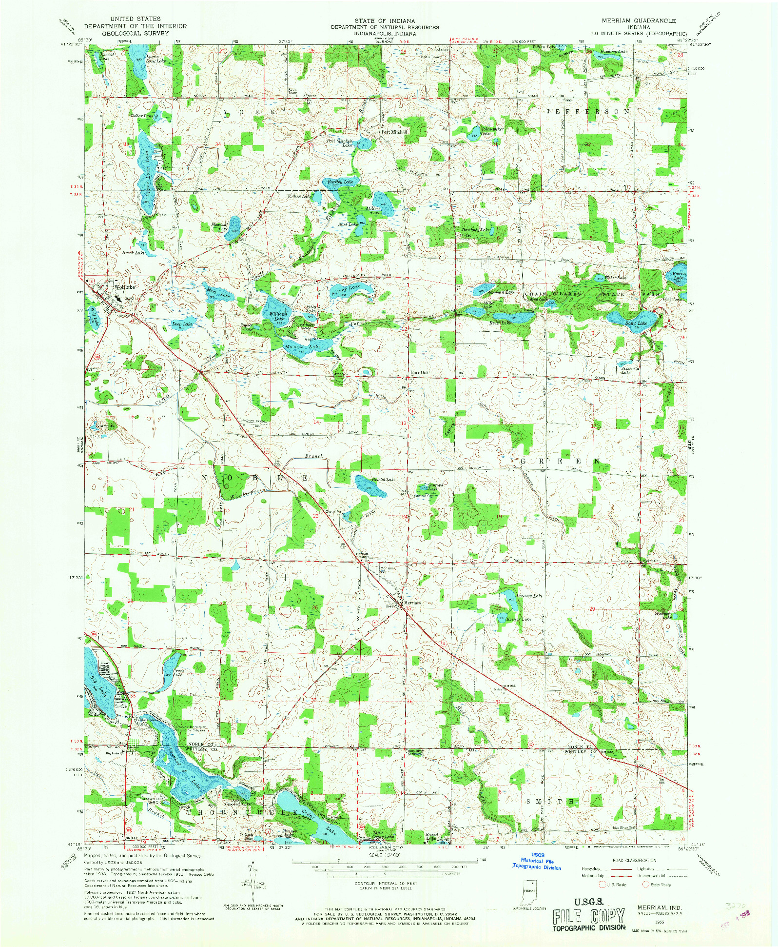 USGS 1:24000-SCALE QUADRANGLE FOR MERRIAM, IN 1965