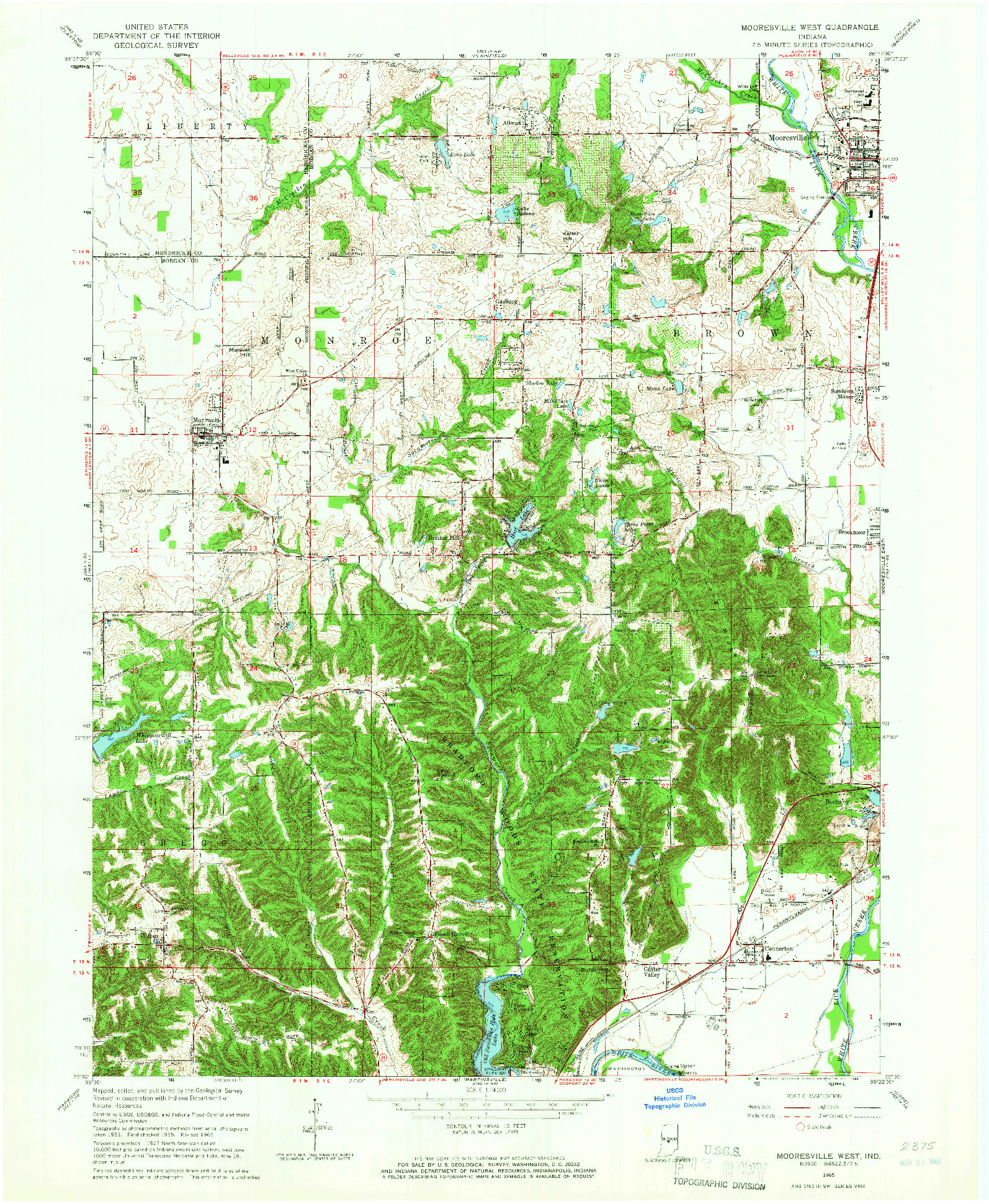 USGS 1:24000-SCALE QUADRANGLE FOR MOORESVILLE WEST, IN 1965