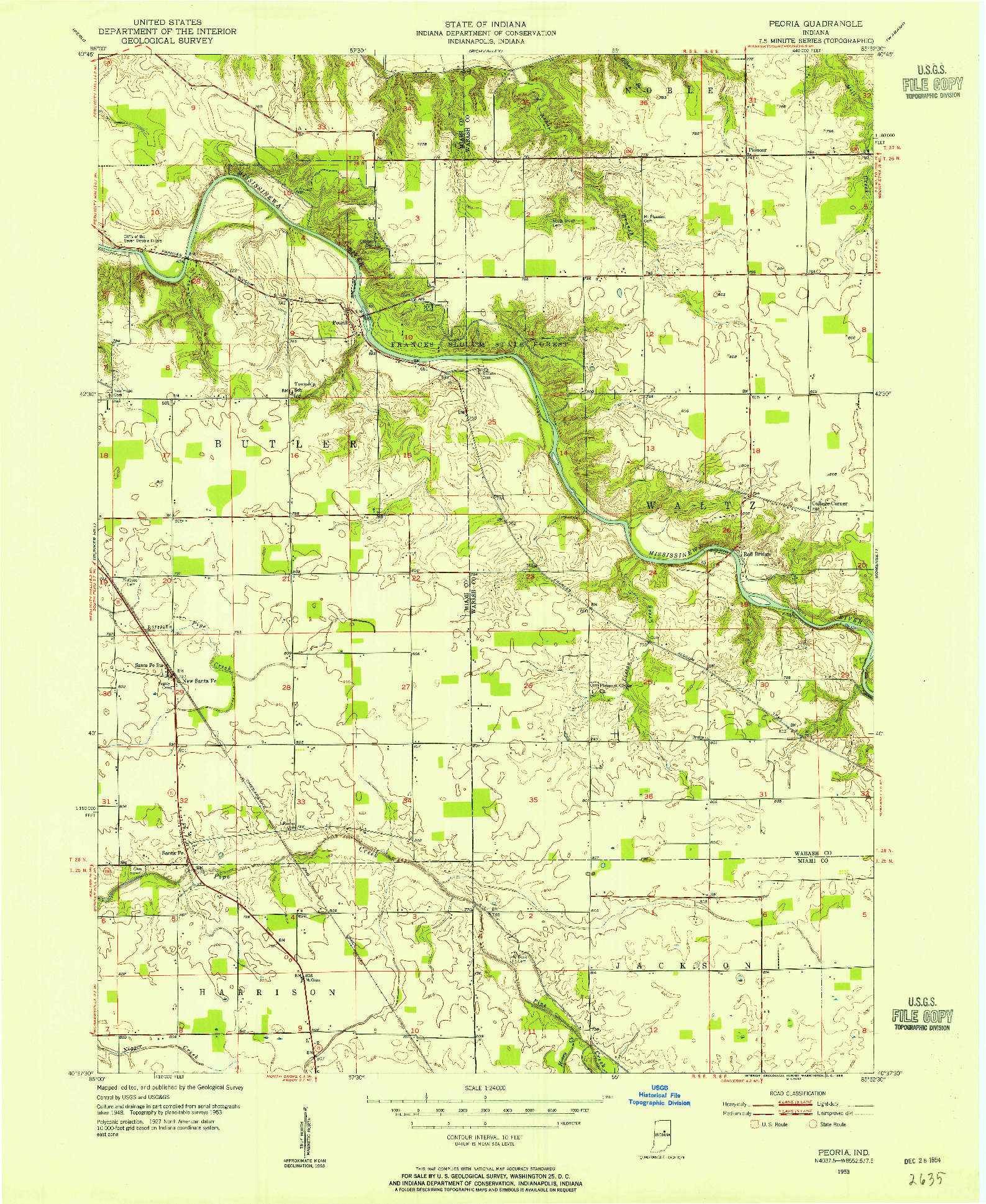 USGS 1:24000-SCALE QUADRANGLE FOR PEORIA, IN 1953
