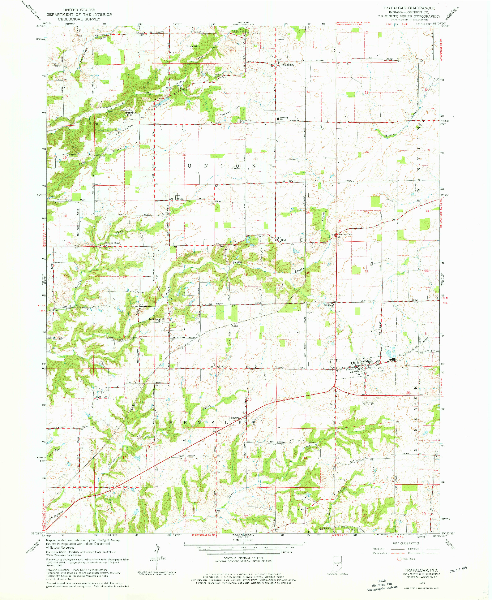 USGS 1:24000-SCALE QUADRANGLE FOR TRAFALGAR, IN 1965