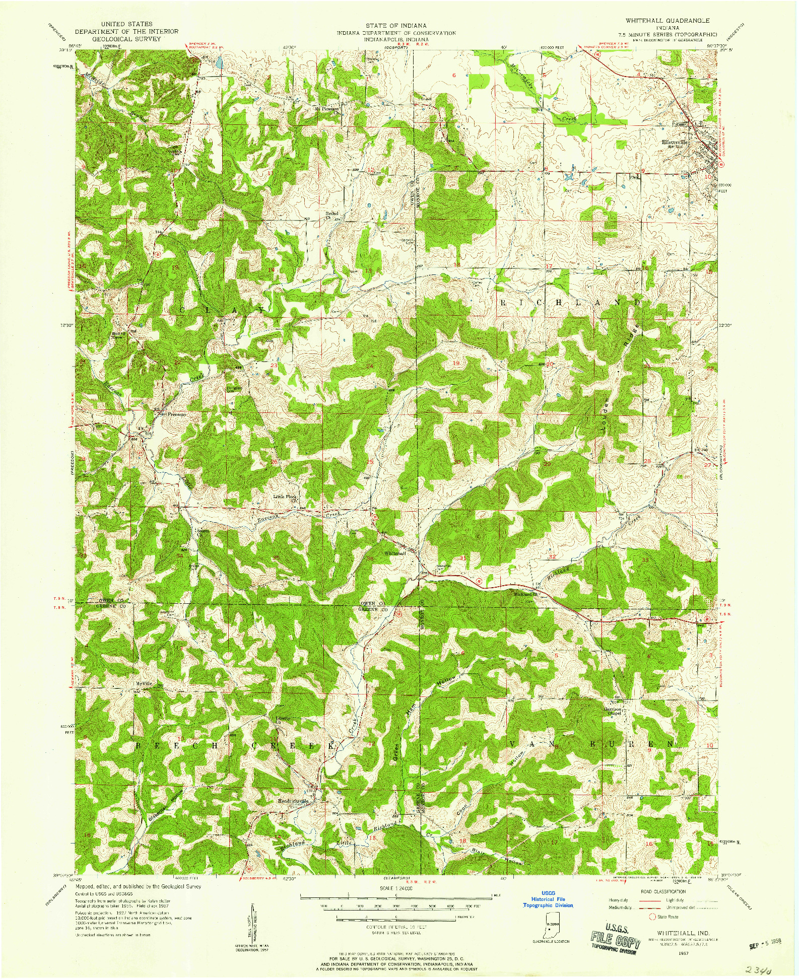 USGS 1:24000-SCALE QUADRANGLE FOR WHITEHALL, IN 1957