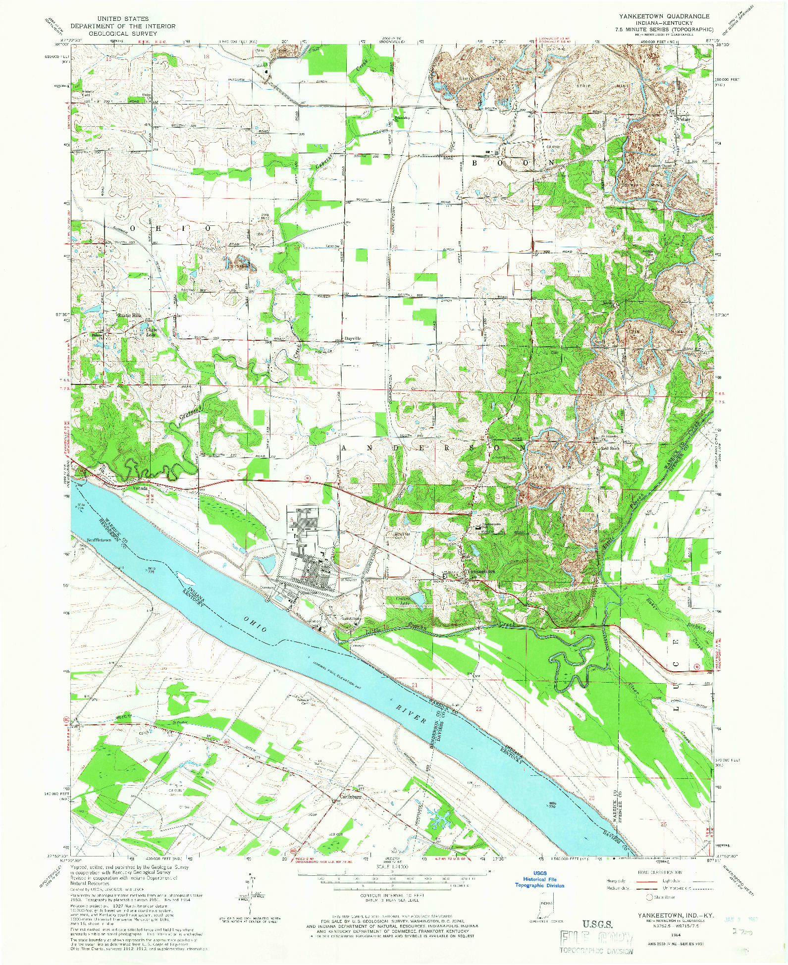 USGS 1:24000-SCALE QUADRANGLE FOR YANKEETOWN, IN 1964