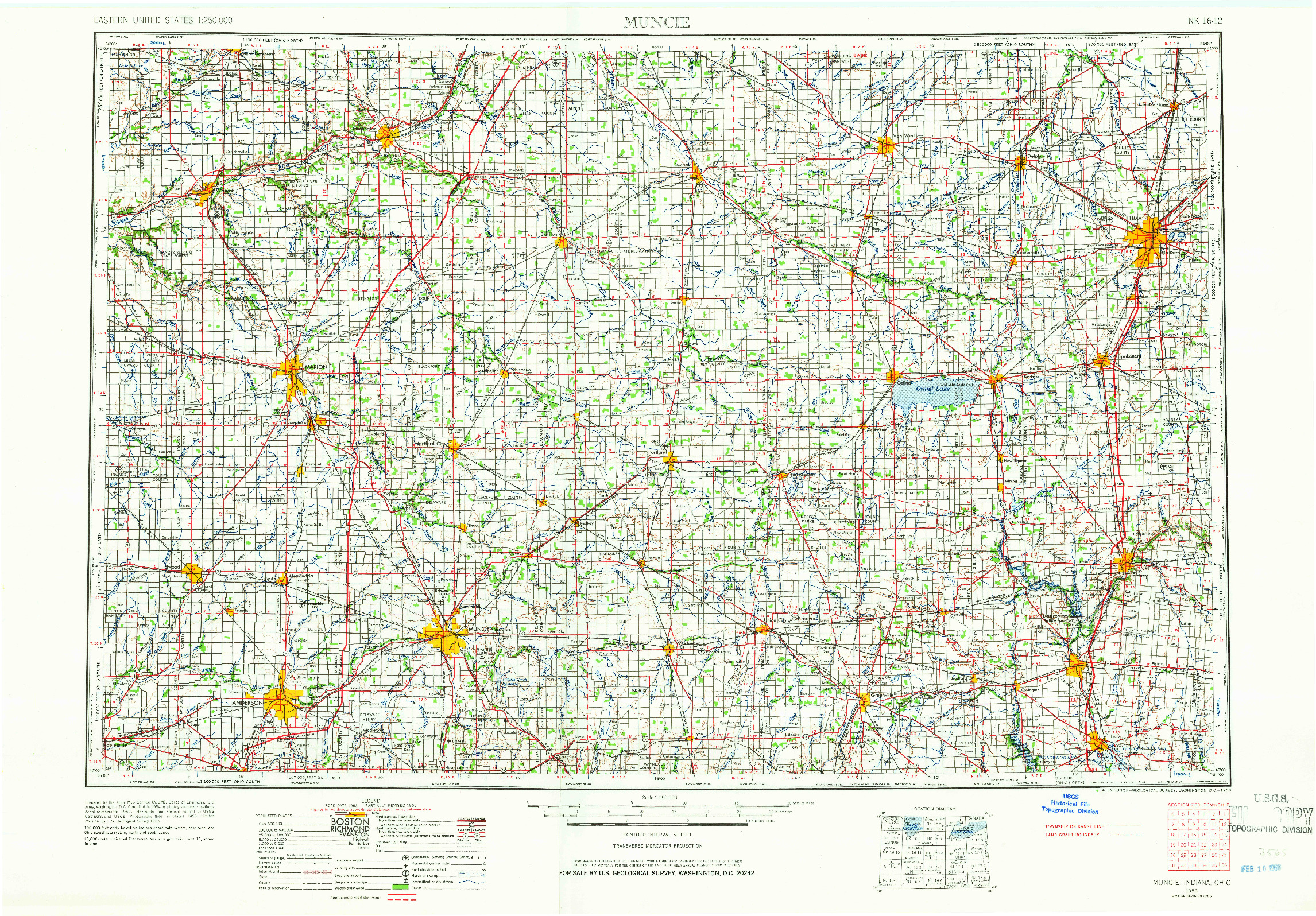 USGS 1:250000-SCALE QUADRANGLE FOR MUNCIE, IN 1953