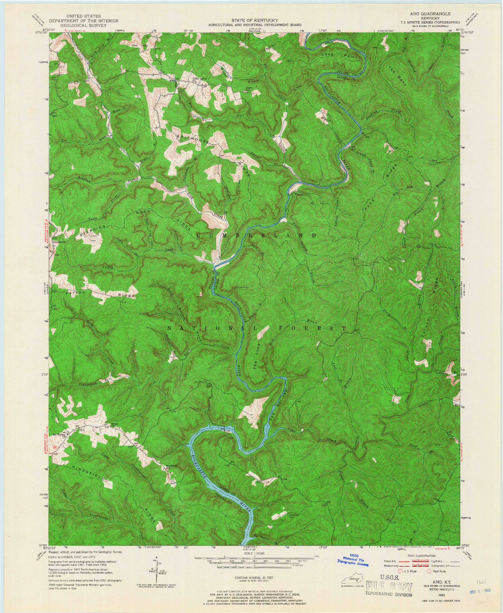 USGS 1:24000-SCALE QUADRANGLE FOR ANO, KY 1952