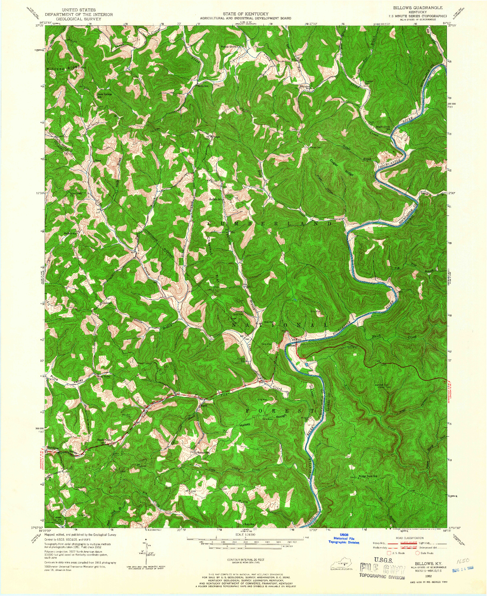 USGS 1:24000-SCALE QUADRANGLE FOR BILLOWS, KY 1952