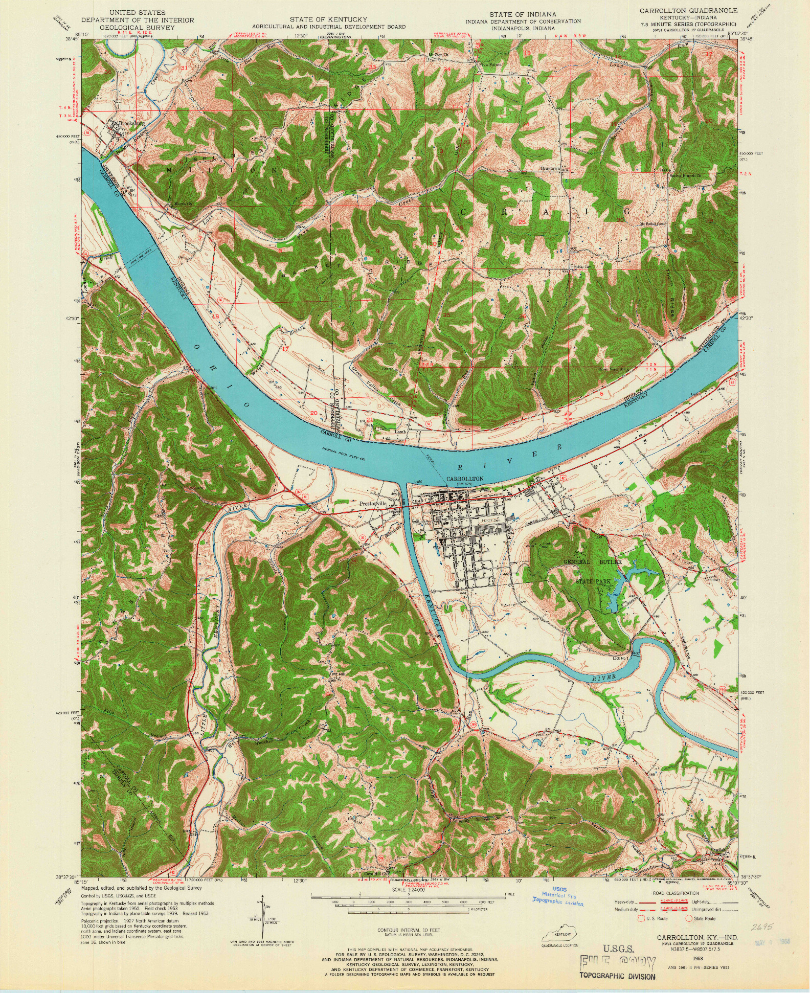 USGS 1:24000-SCALE QUADRANGLE FOR CARROLLTON, KY 1953