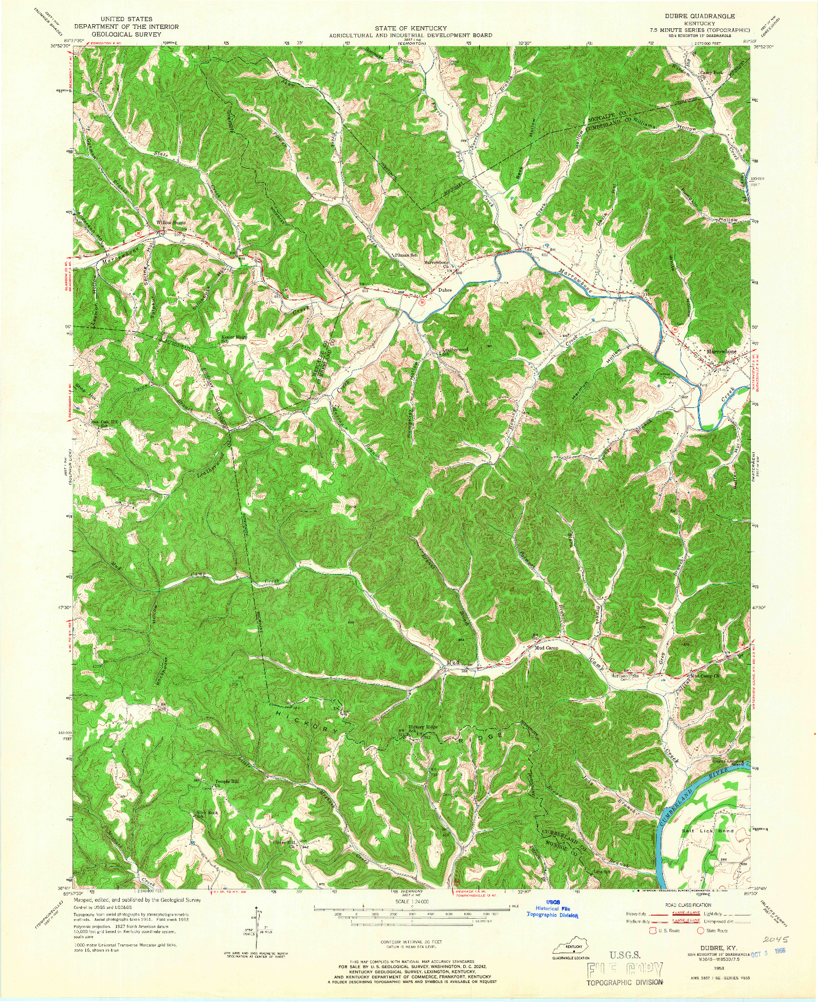 USGS 1:24000-SCALE QUADRANGLE FOR DUBRE, KY 1953