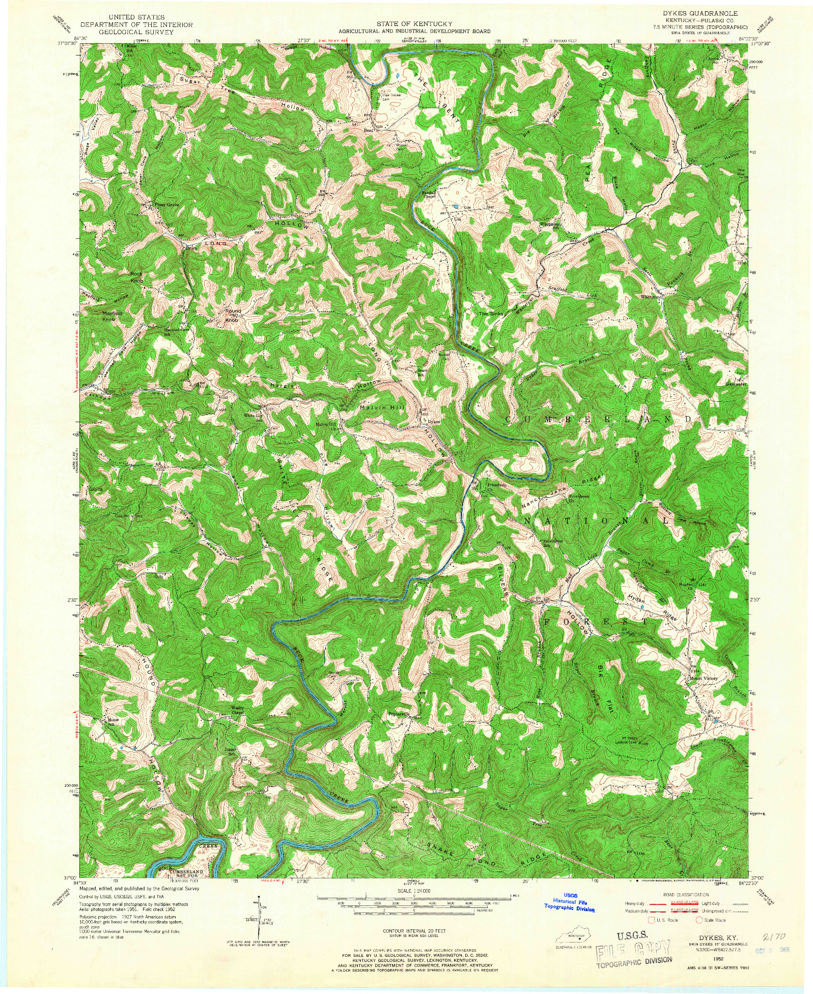 USGS 1:24000-SCALE QUADRANGLE FOR DYKES, KY 1952