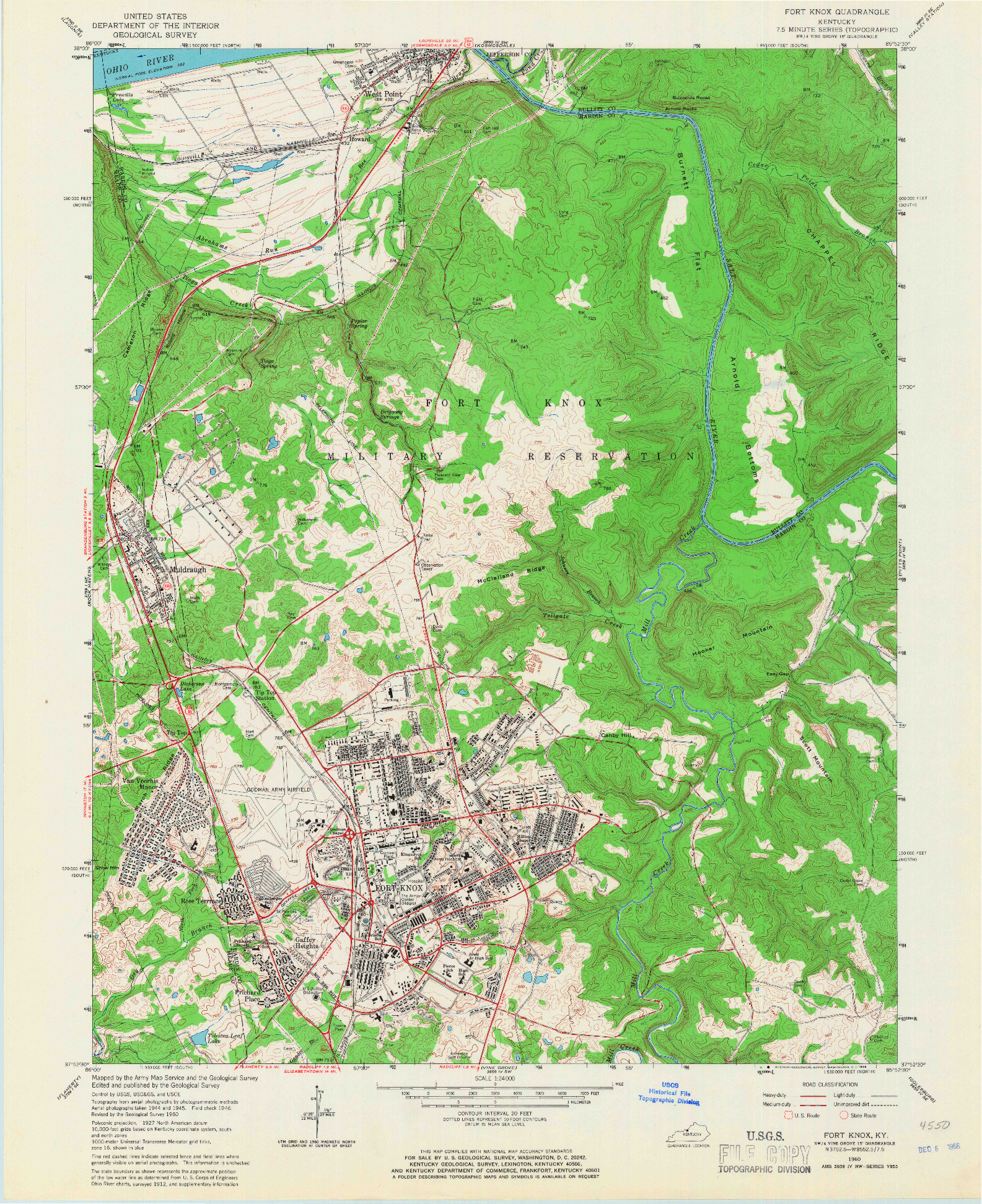 USGS 1:24000-SCALE QUADRANGLE FOR FORT KNOX, KY 1960