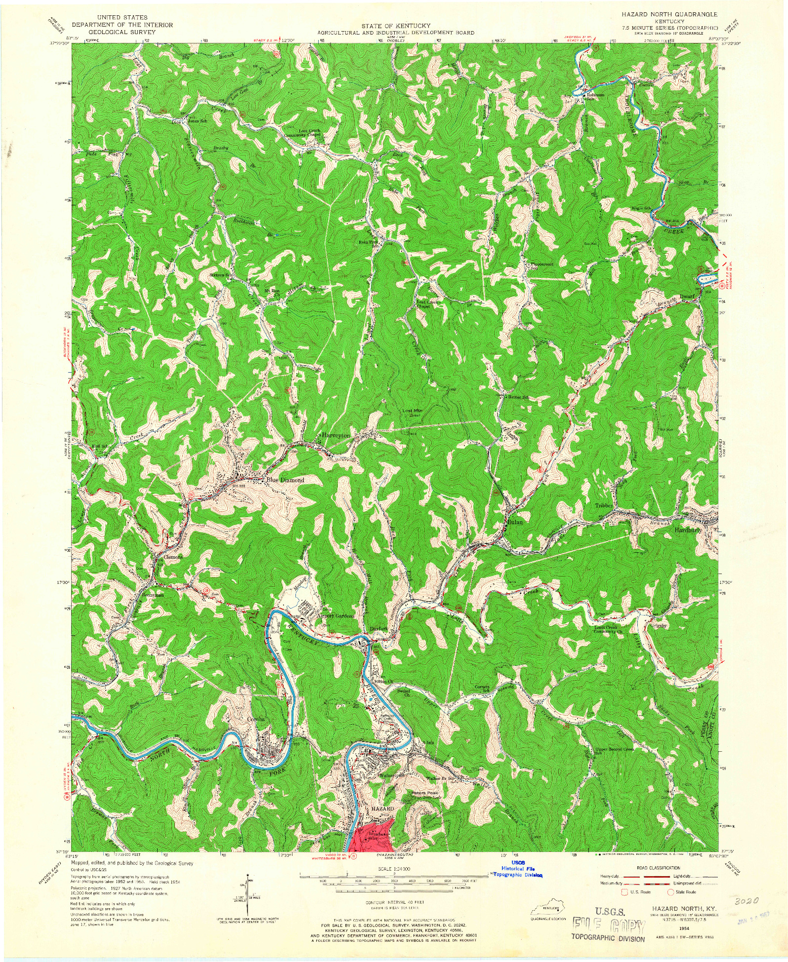 USGS 1:24000-SCALE QUADRANGLE FOR HAZARD NORTH, KY 1954