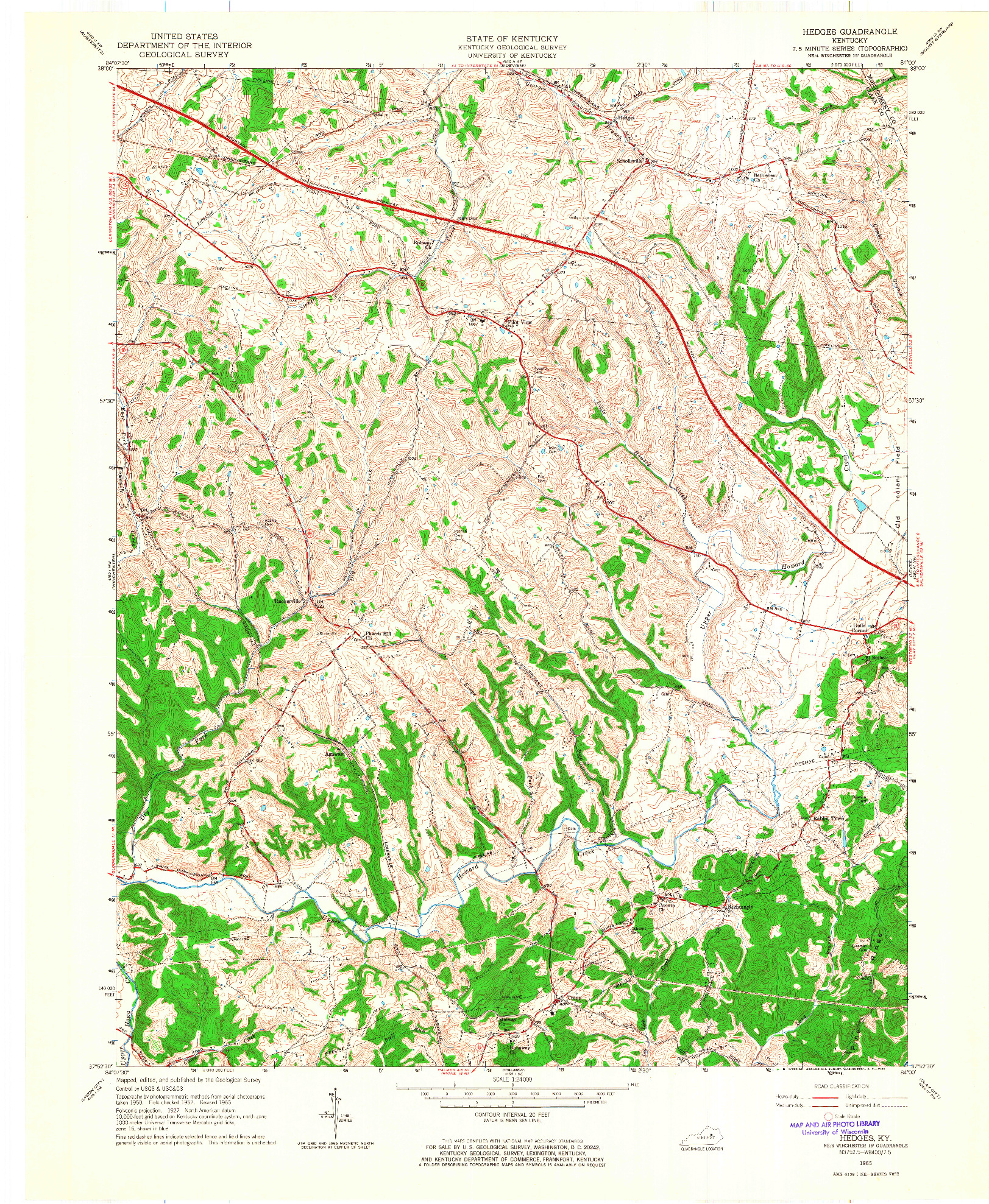 USGS 1:24000-SCALE QUADRANGLE FOR HEDGES, KY 1965